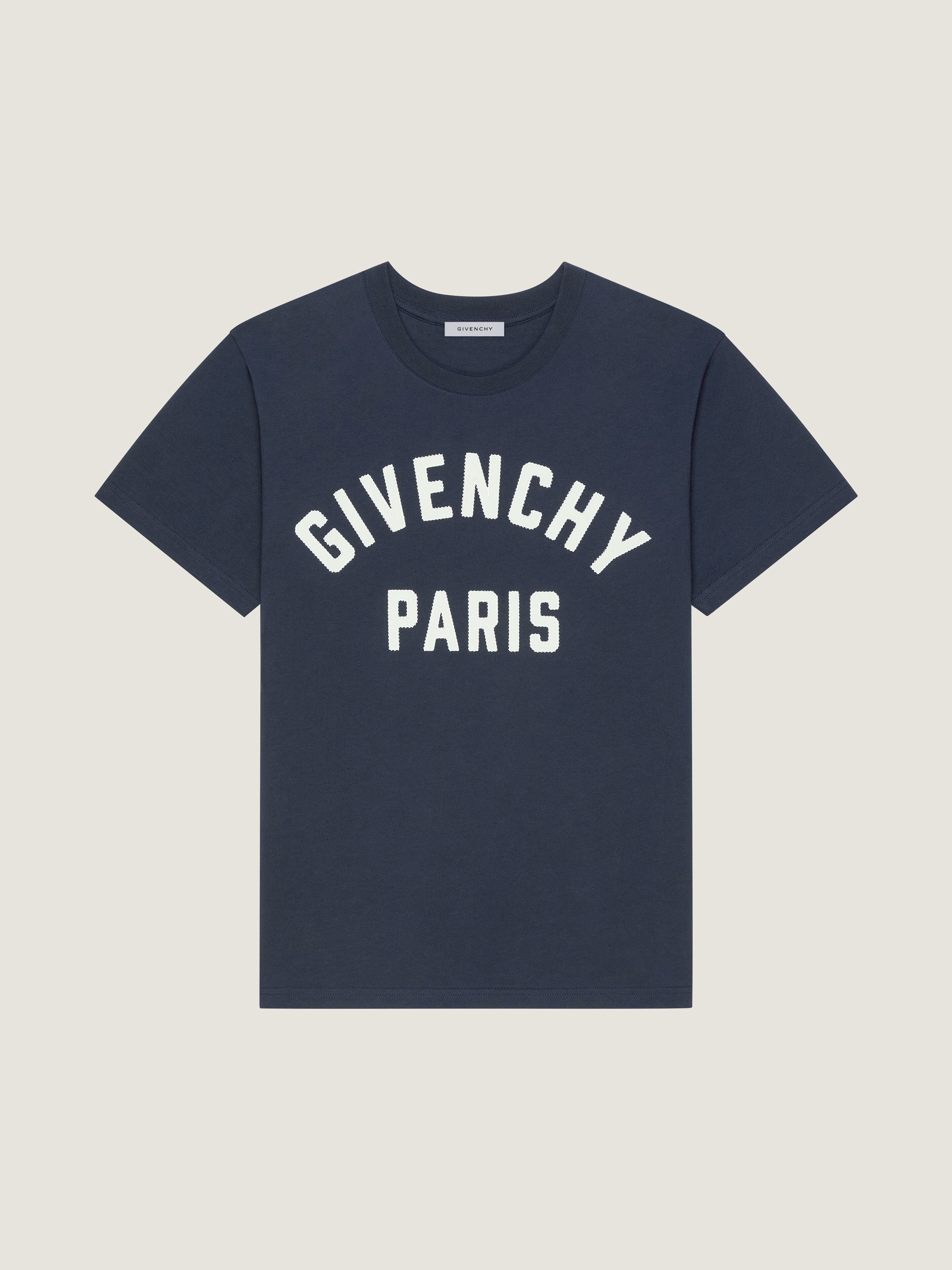 Givenchy Uomo Nero T-Shirt In Cotone Con Ricamo Paris