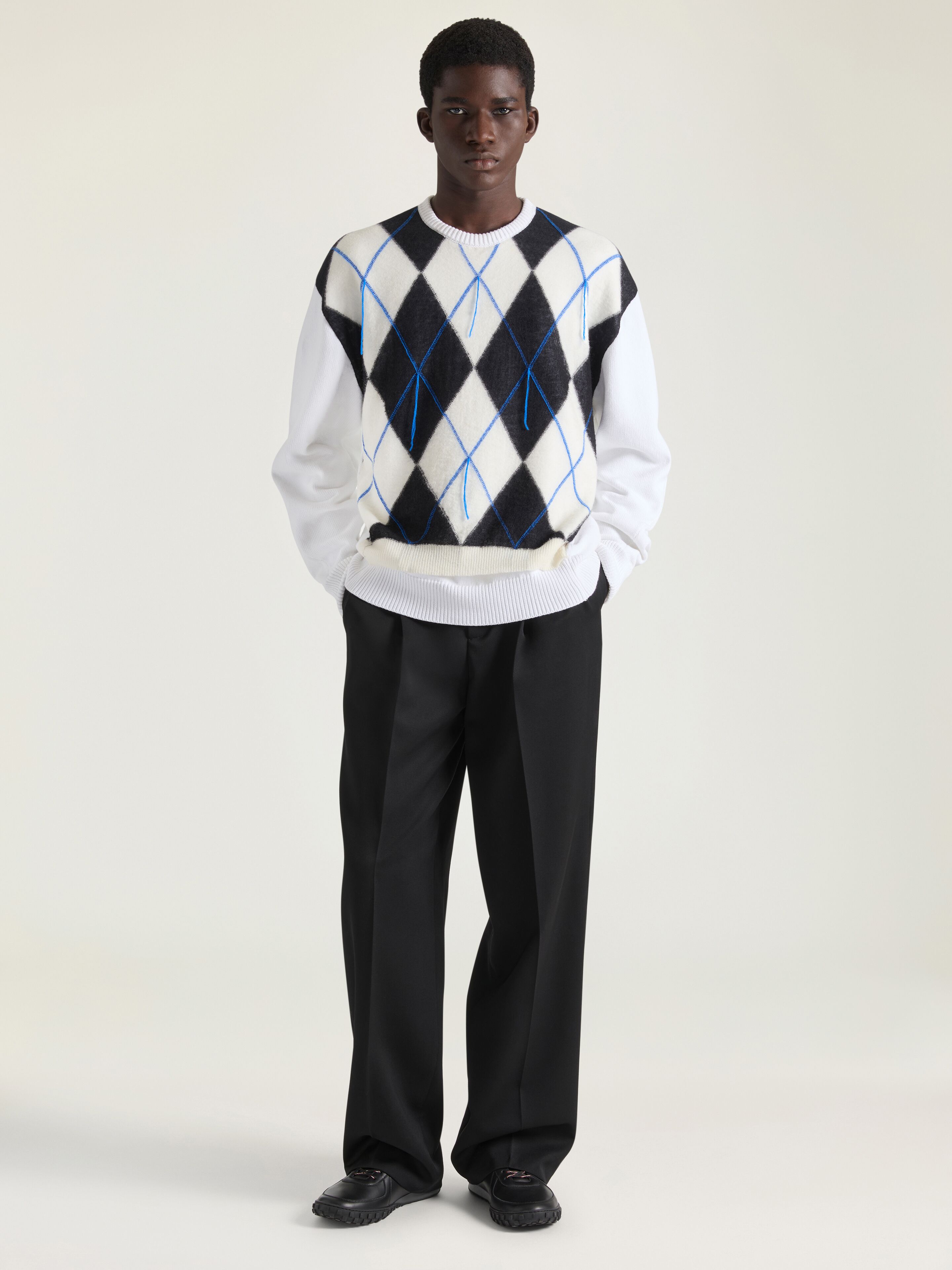 Givenchy Men's Knitted Argyle Sweater - White - Cotton - M