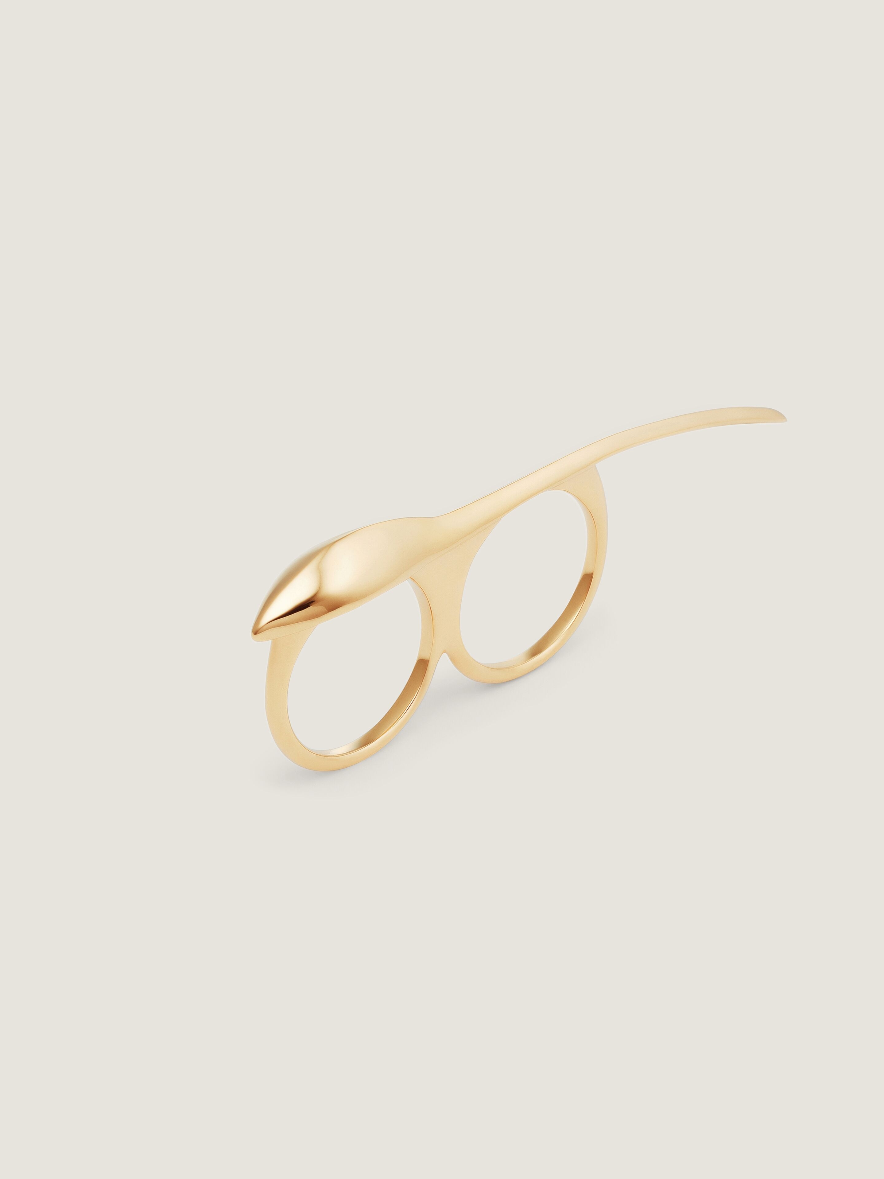 Givenchy Golden Brass Maple Seed Double Finger Ring Size 52