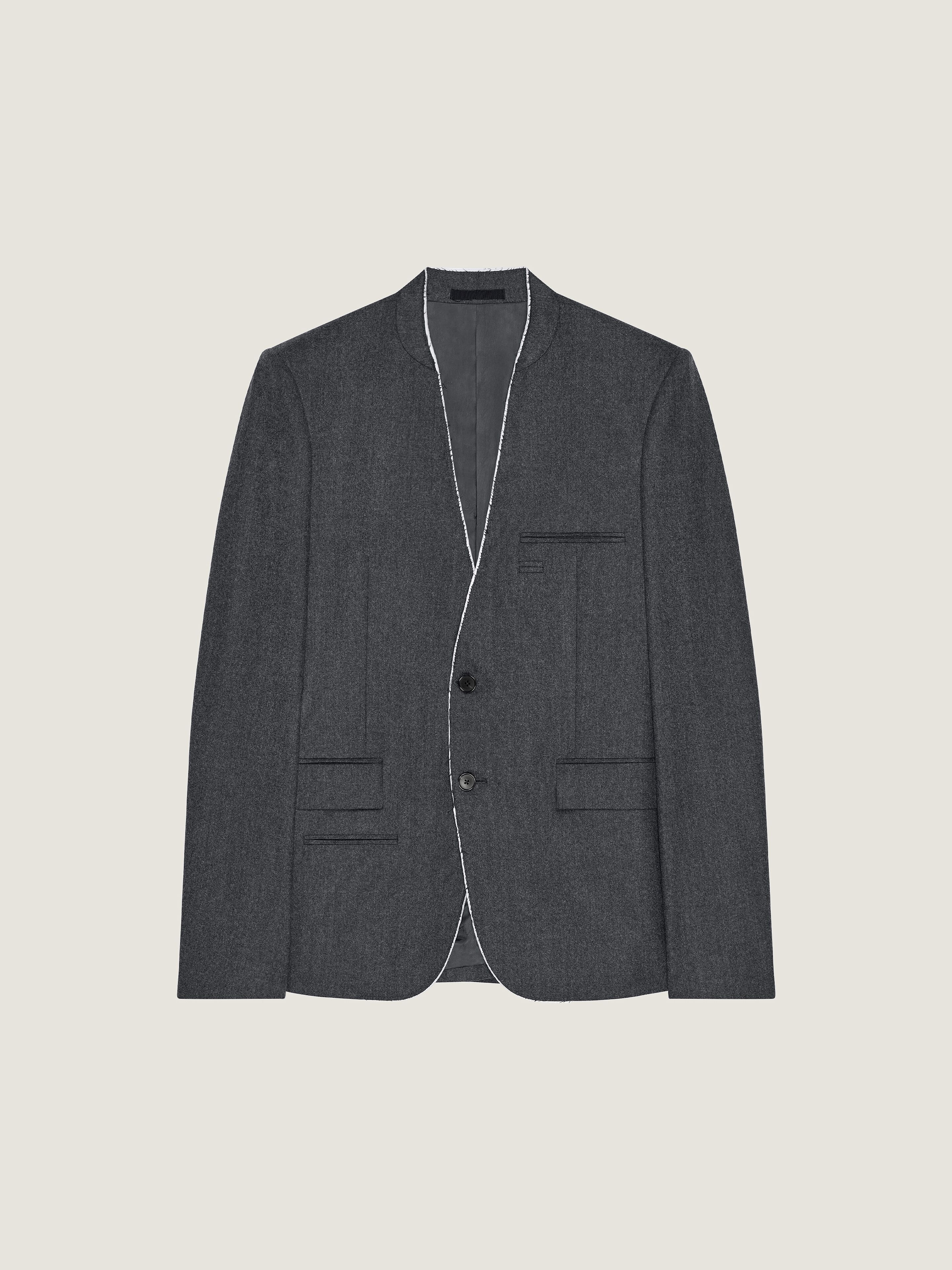 Givenchy Uomo Grigio Giacca Aderente Monopetto Senza Collo In Flanella
