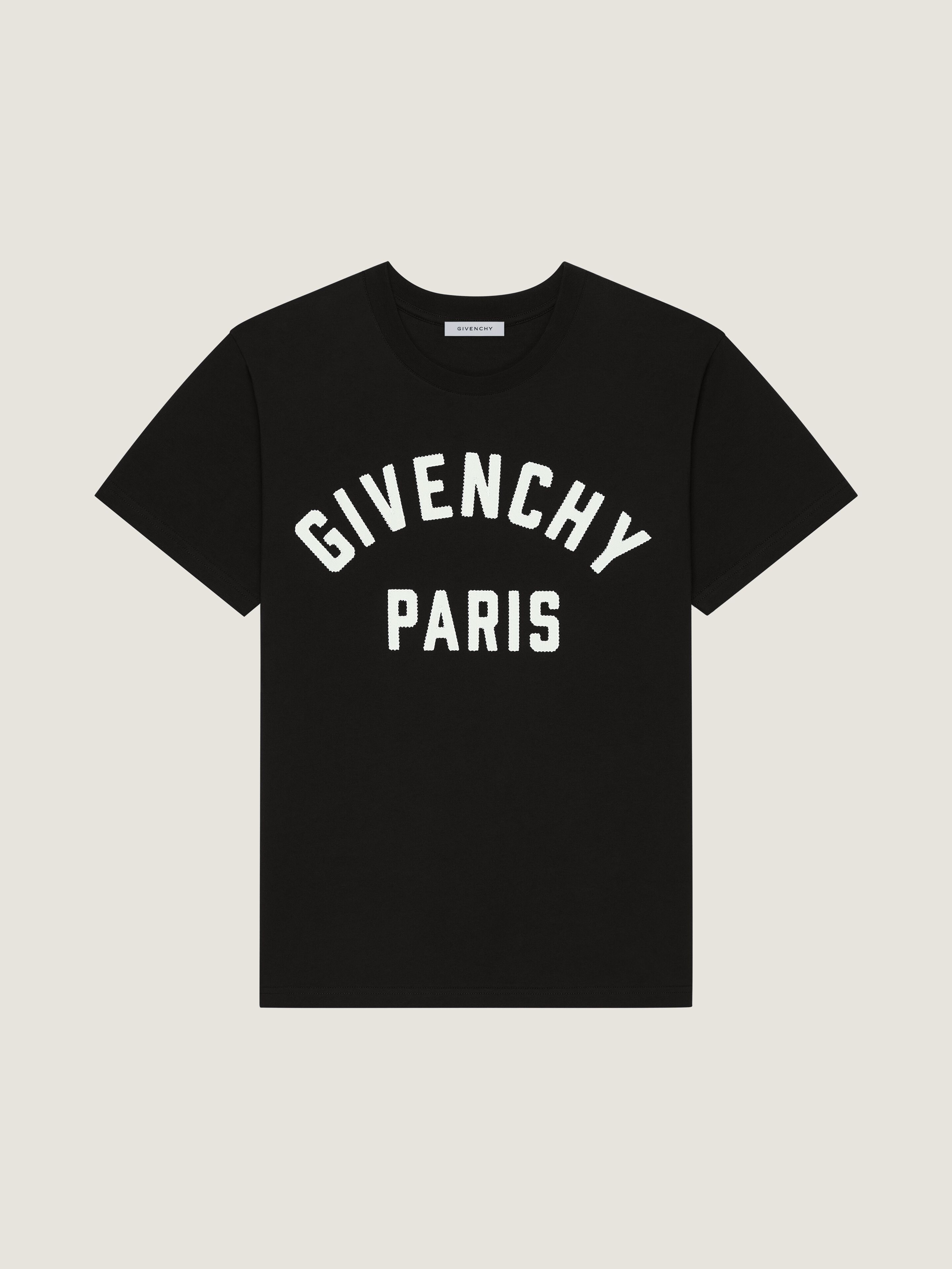 Givenchy Uomo Nero T-Shirt In Cotone Con Ricamo Paris
