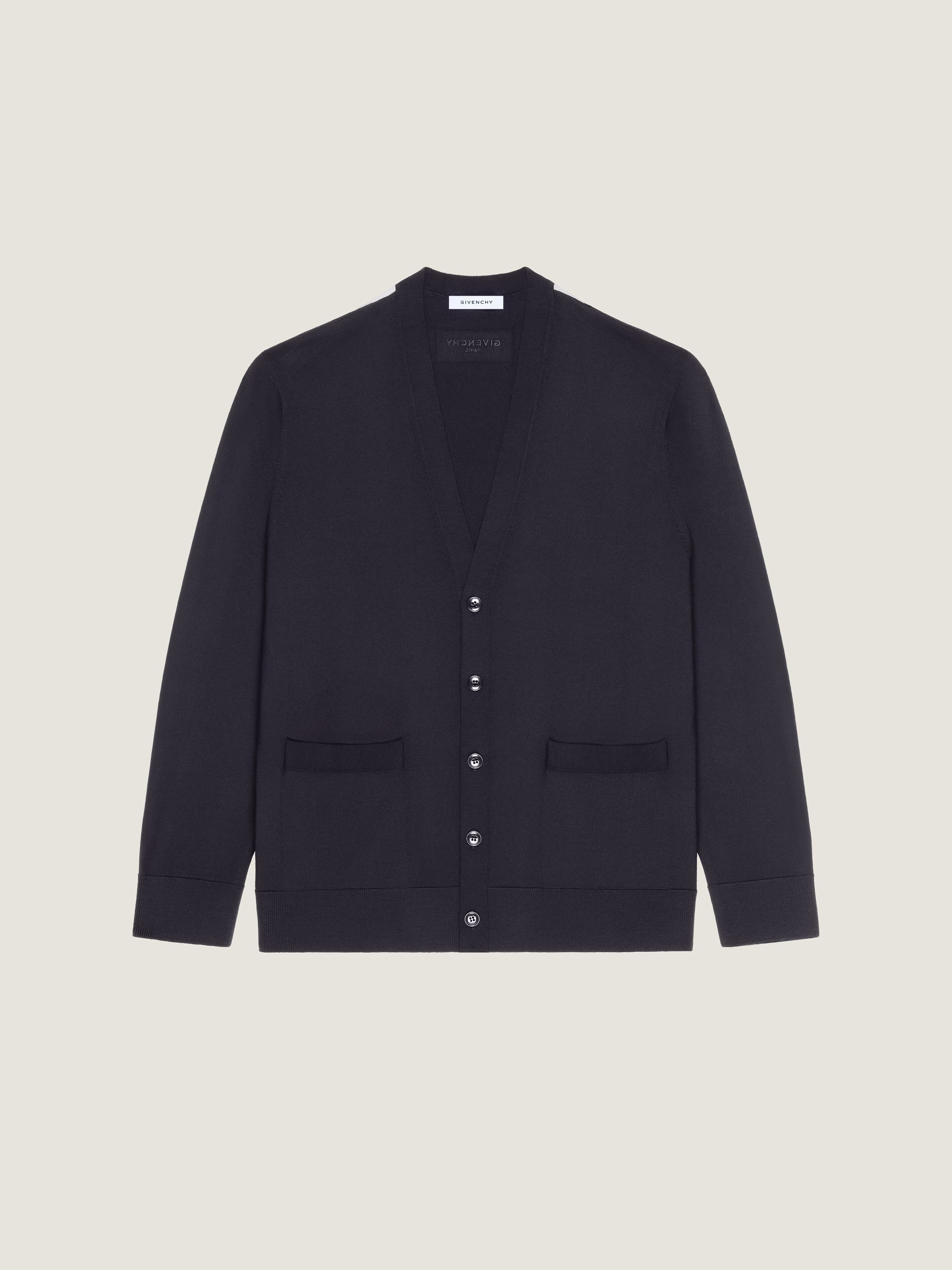 Givenchy Uomo Nero Cardigan In Lana Con Dettagli Gros Grain