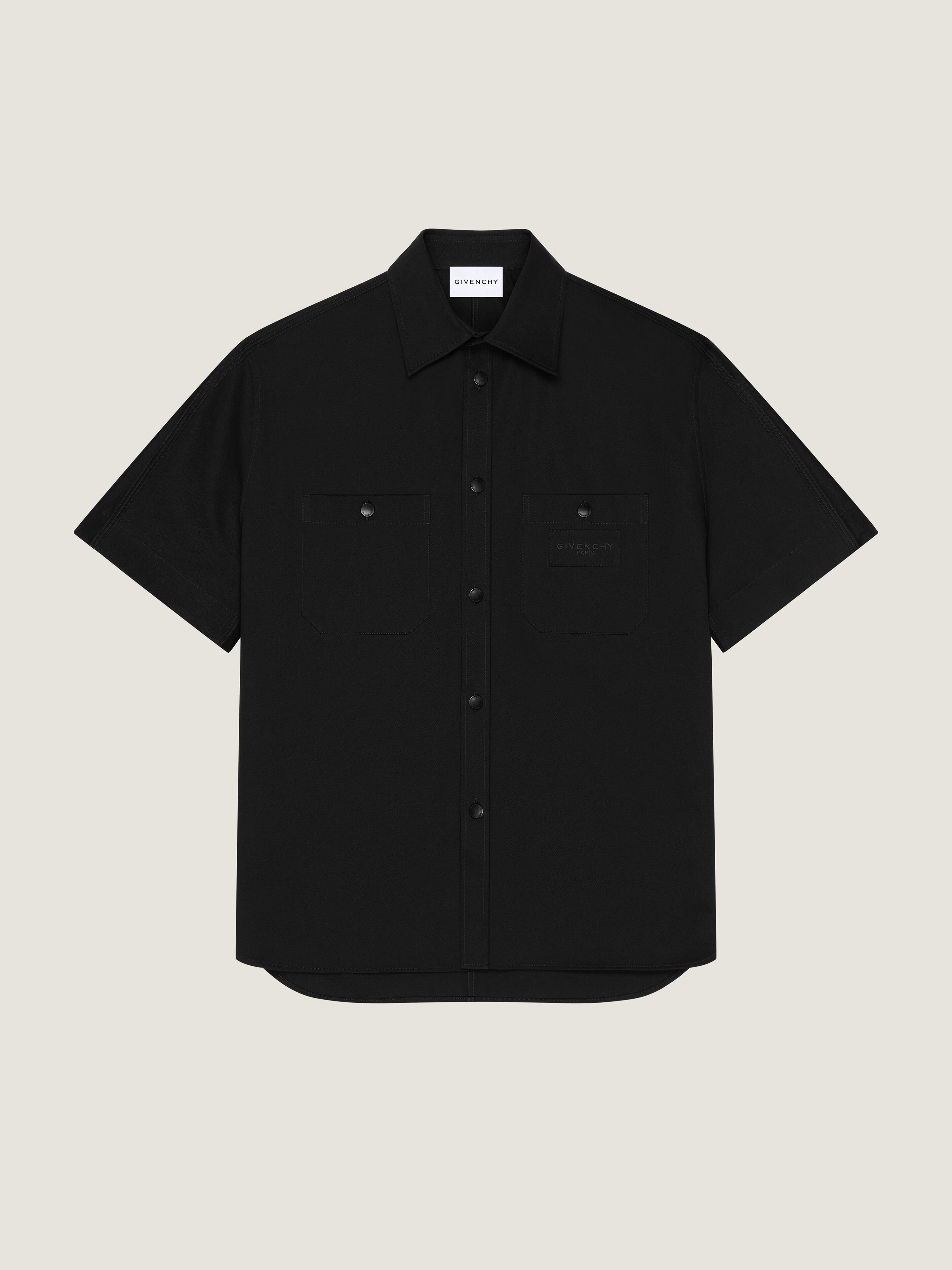 Givenchy Uomo Nero Camicia Couture Seam In Cotone Con Applicazione Paris