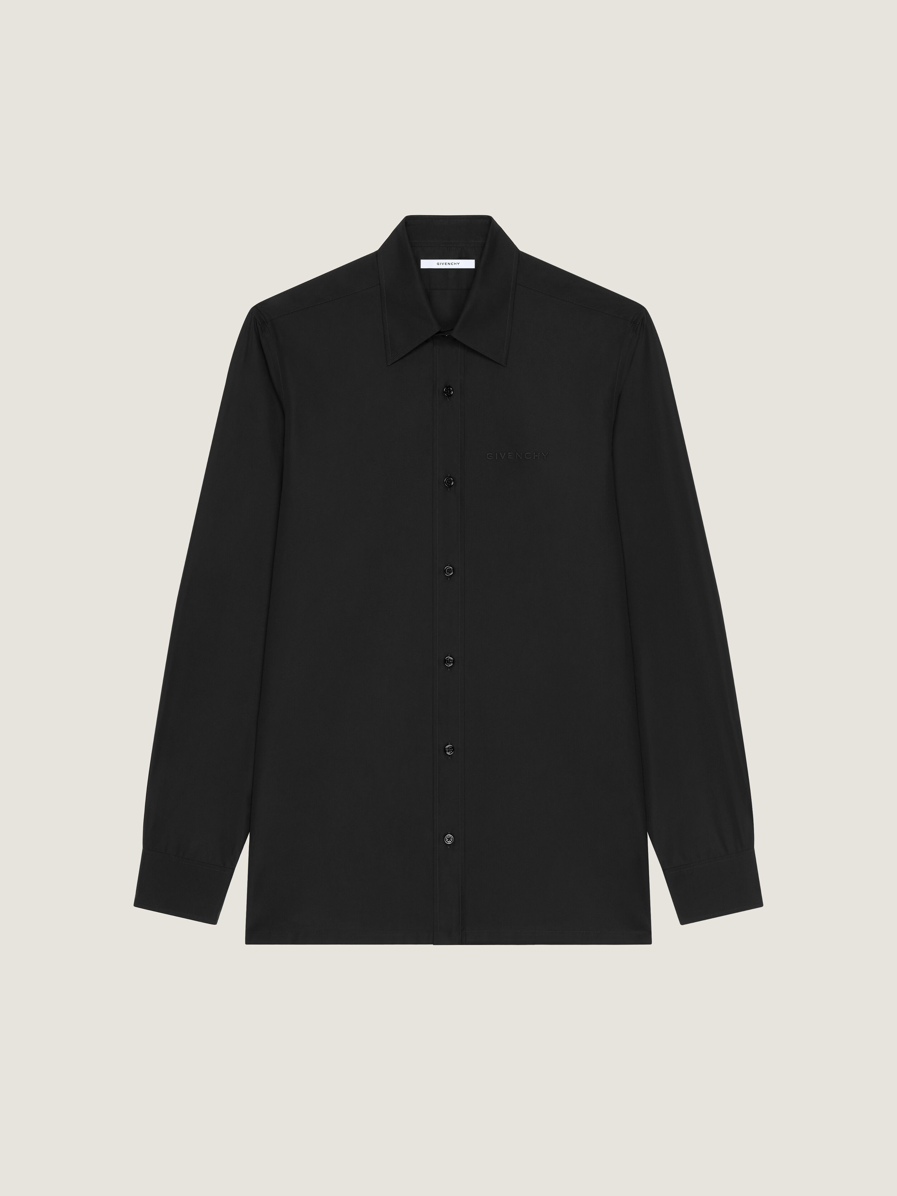 Givenchy Uomo Nero Camicia Taglio Slim In Popeline Con Jacquard Paris