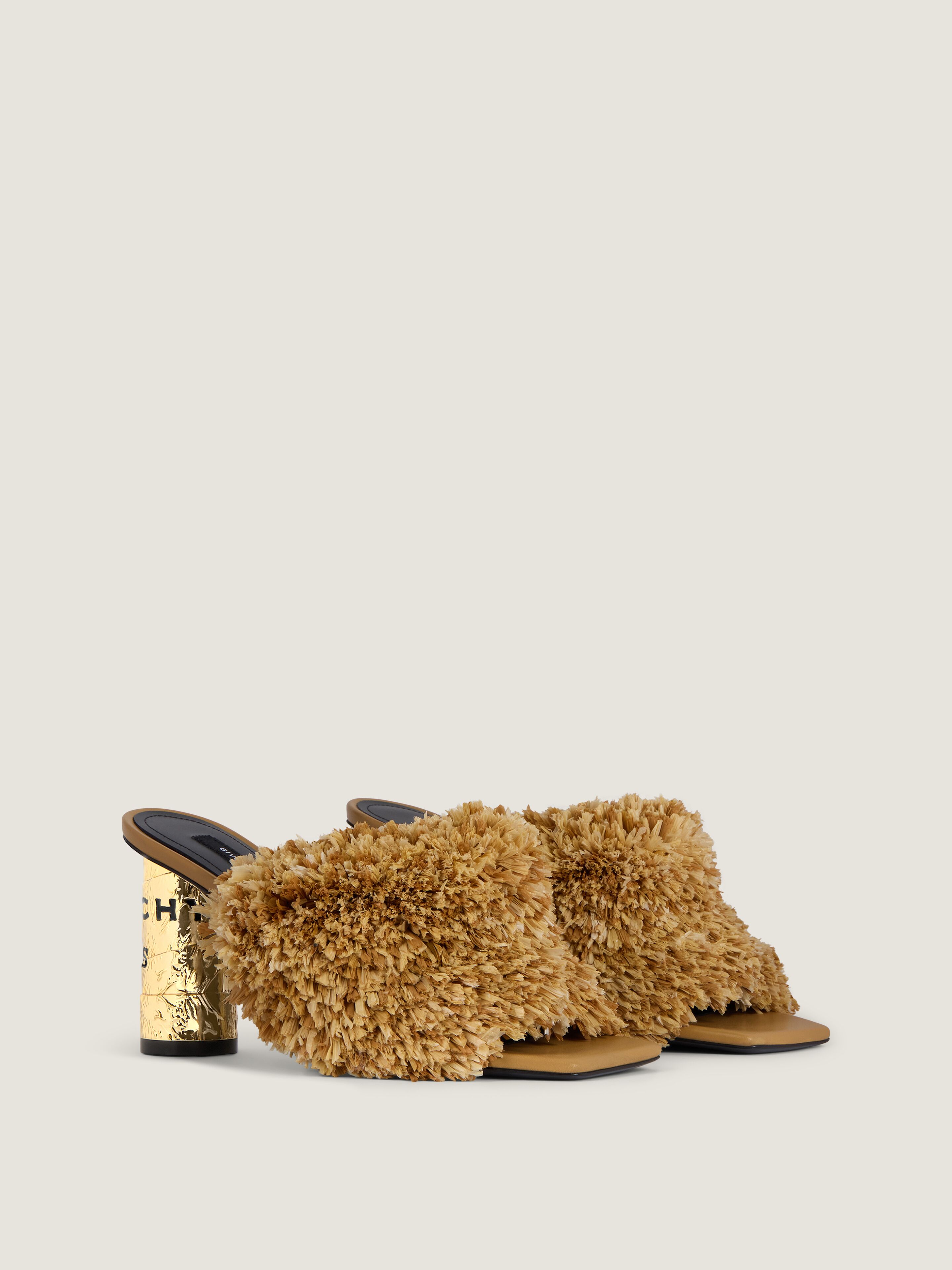 Givenchy - Women's Heeled Mules - Raffia Fringes - Golden/Black - Size 39