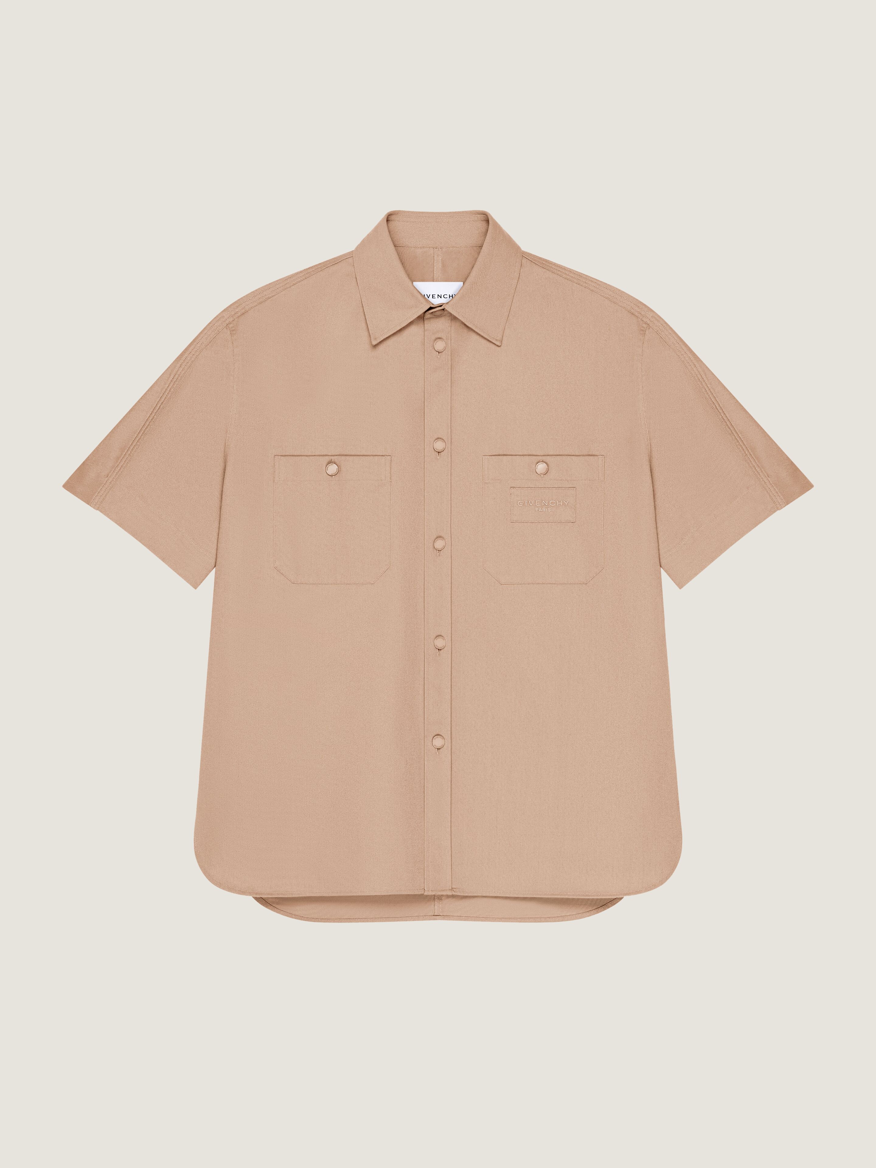 Givenchy Uomo Beige Camicia Couture Seam In Cotone Con Applicazione Paris