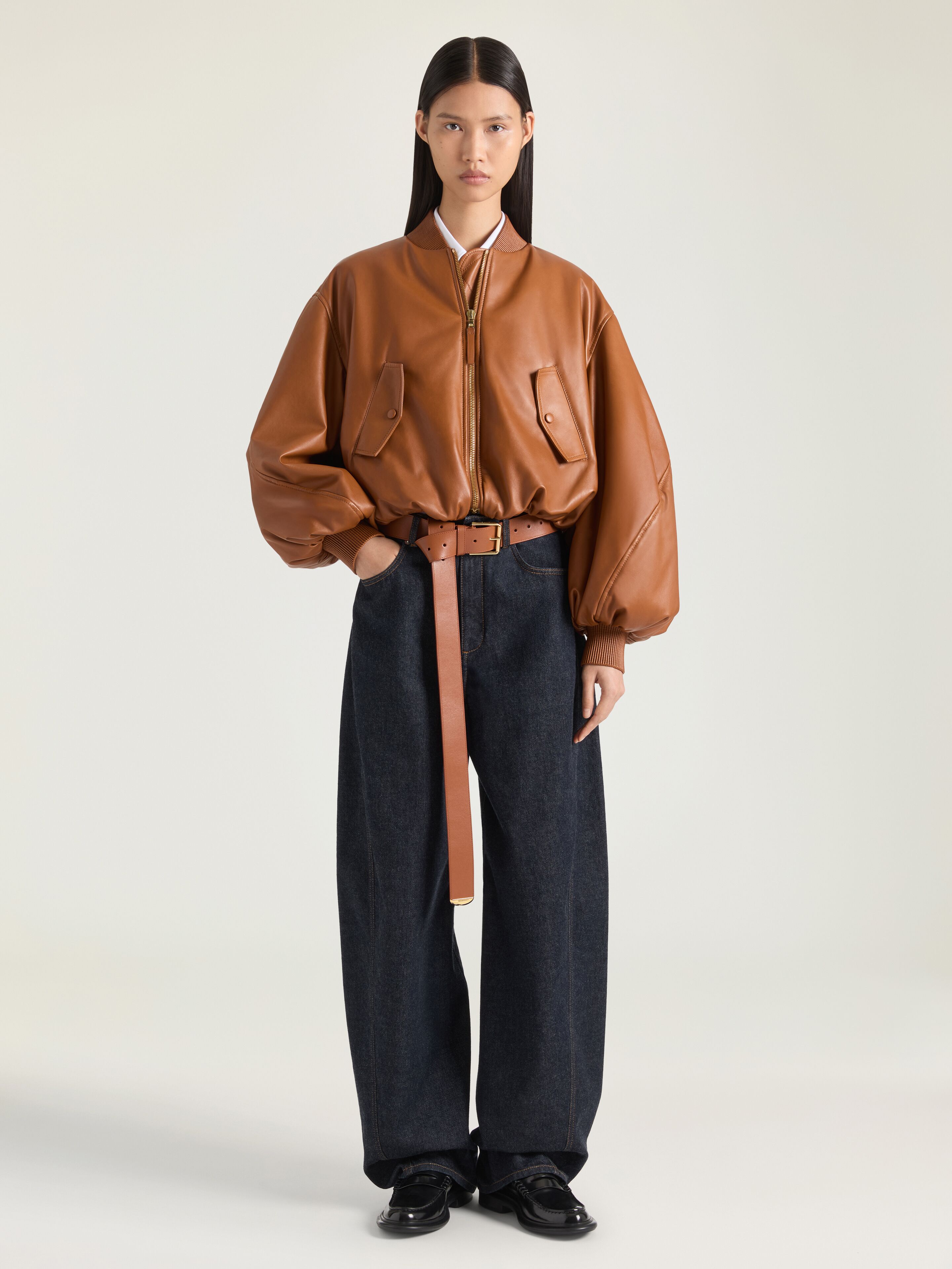 Givenchy - Women's Nappa Leather Cropped Cocoon Bomber Jacket - Black - Size 38