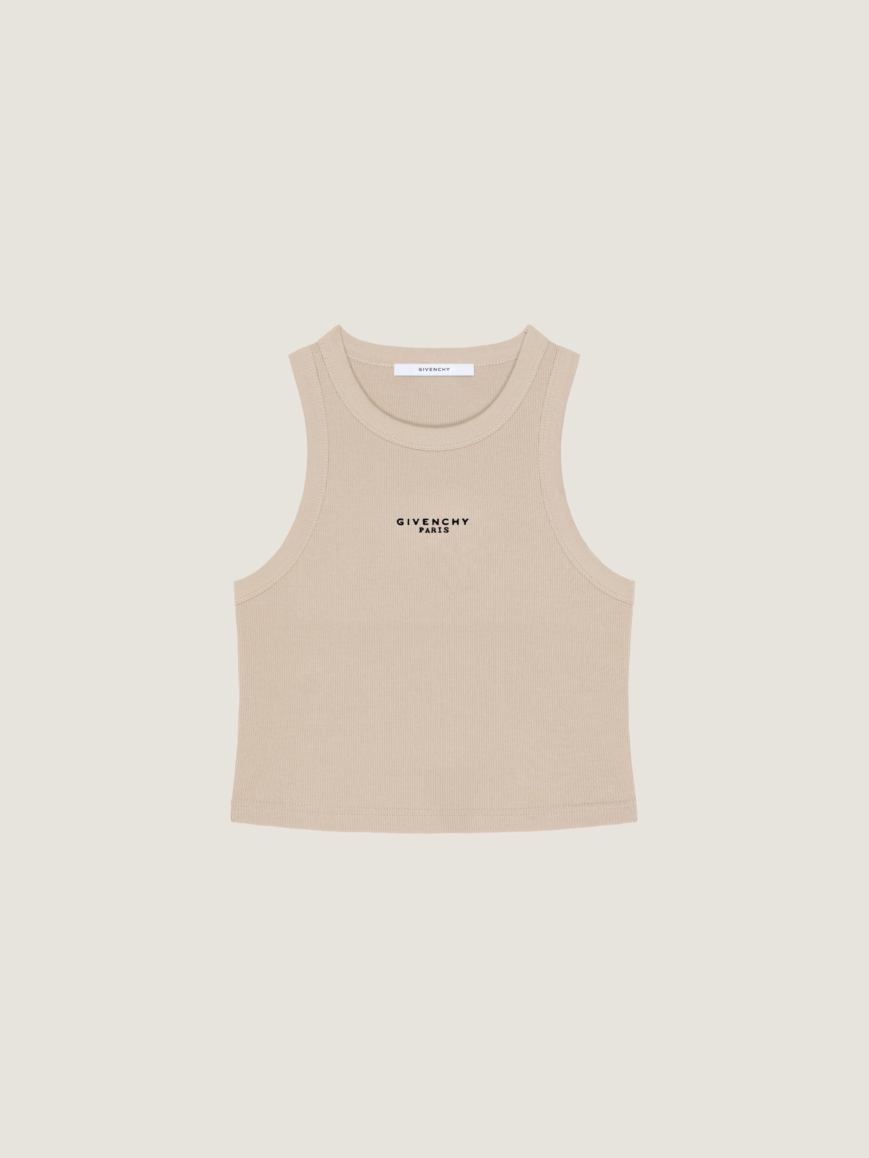 Givenchy Donna Beige Canotta Corta In Cotone Con Stampa Paris