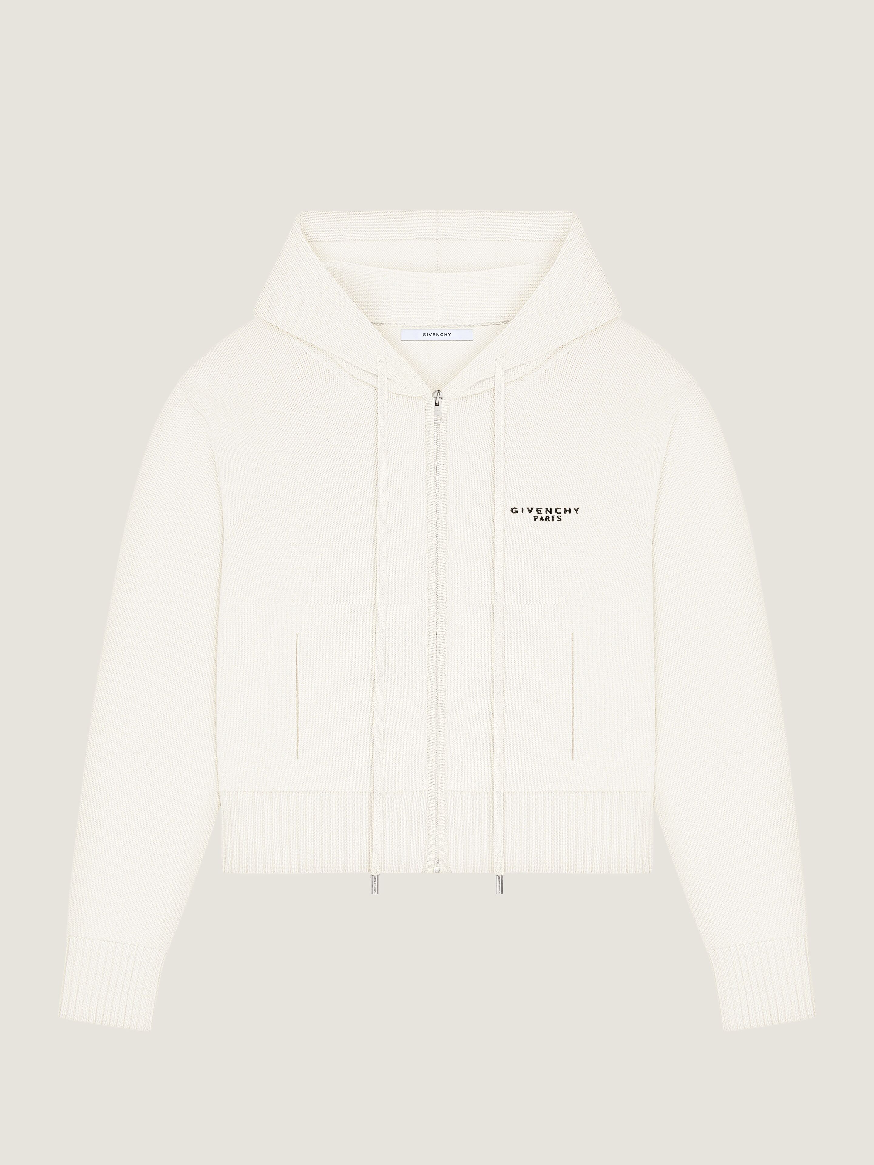 Givenchy Donna Bianco Felpa Con Cappuccio Con Zip In Lana E Cachemire