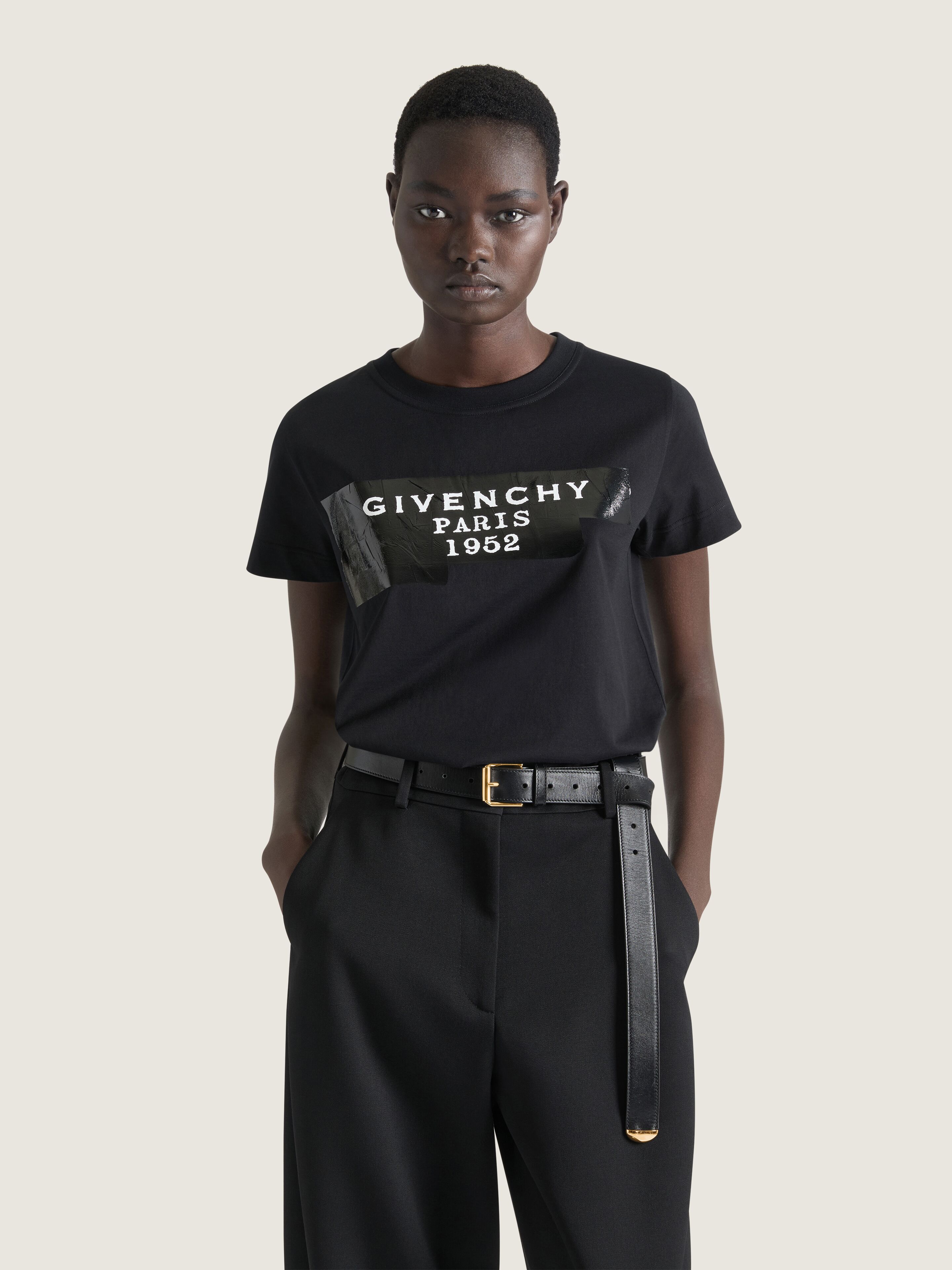 Givenchy Women's Cotton T-shirt - Crew Neck - GIVENCHY Tape Print - Size M
