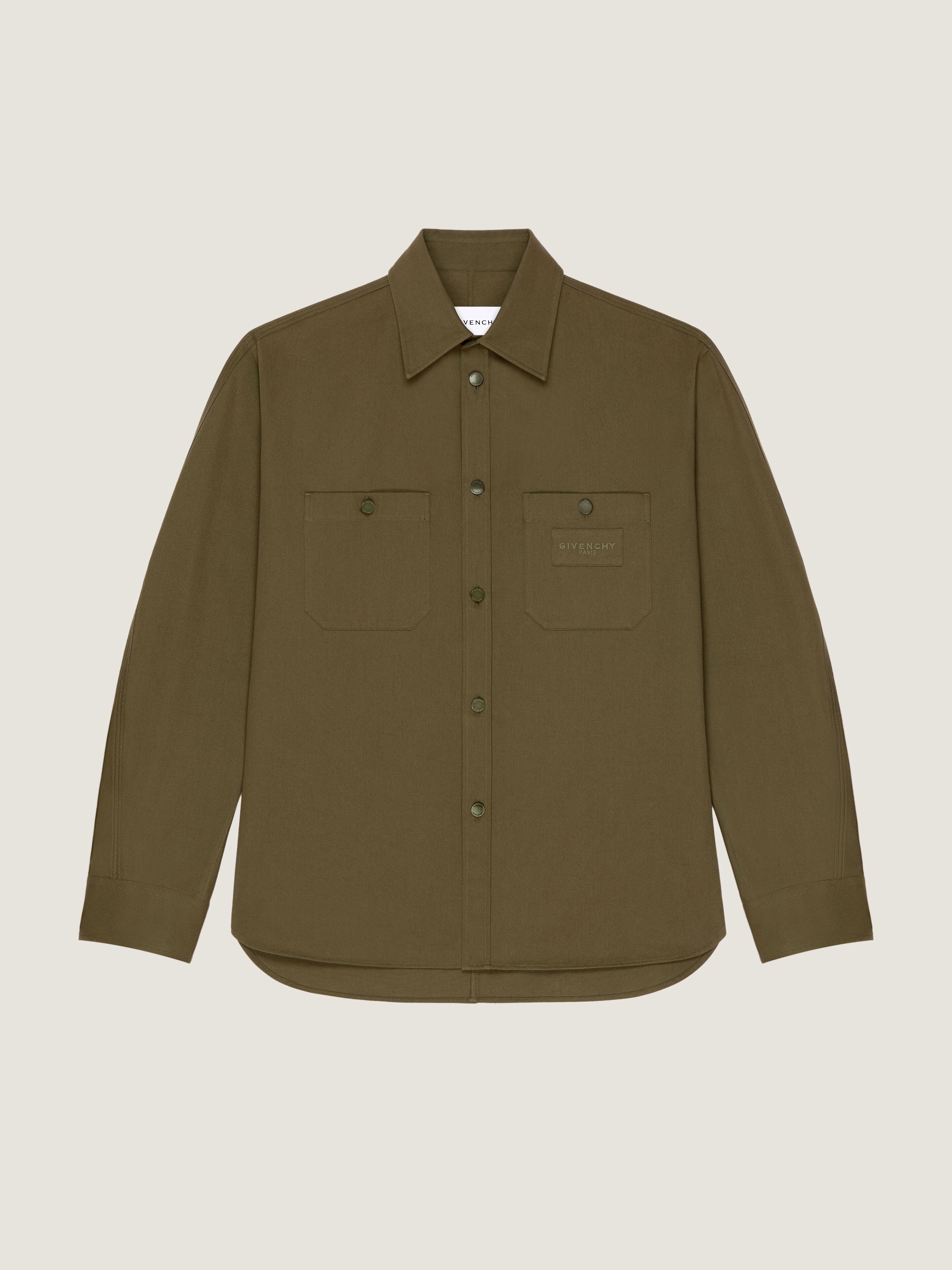 Givenchy Uomo Kaki Overshirt Couture Seam In Cotone Con Applicazione Paris