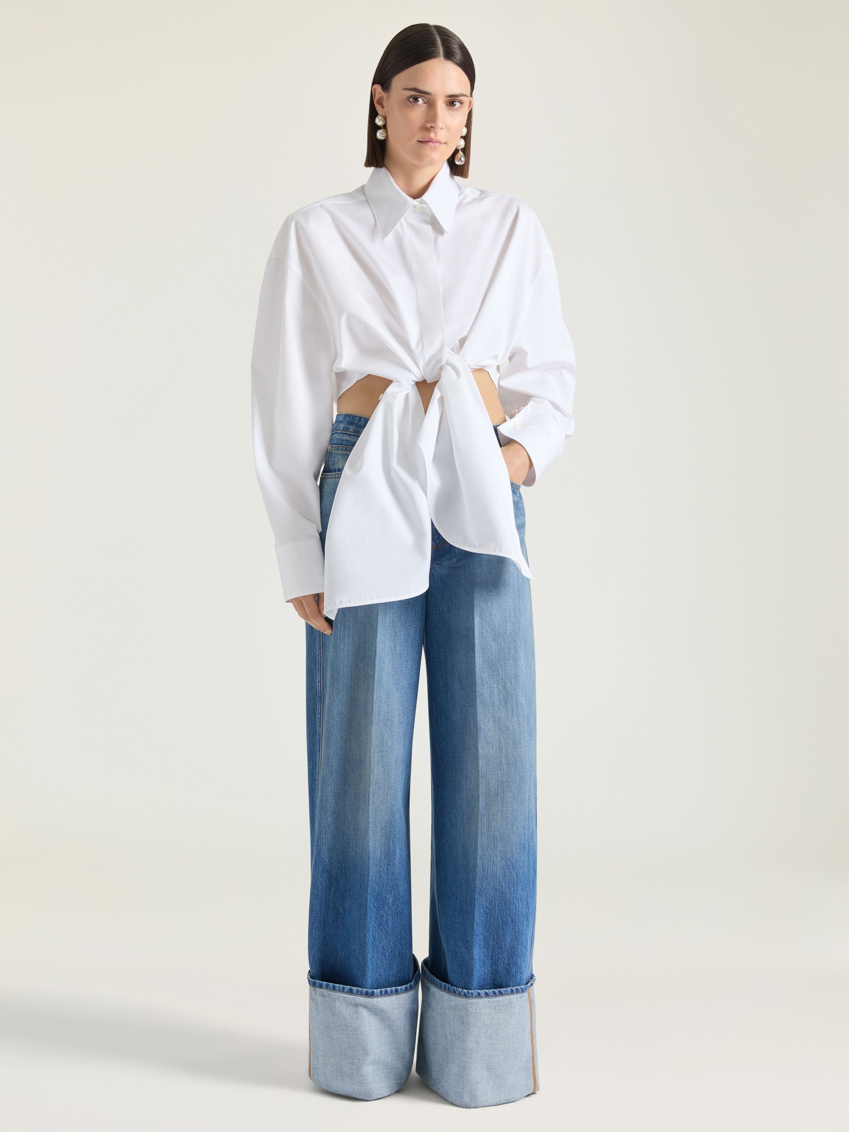 Givenchy - Women's Jeans - Blue - Cotton - Wide Leg