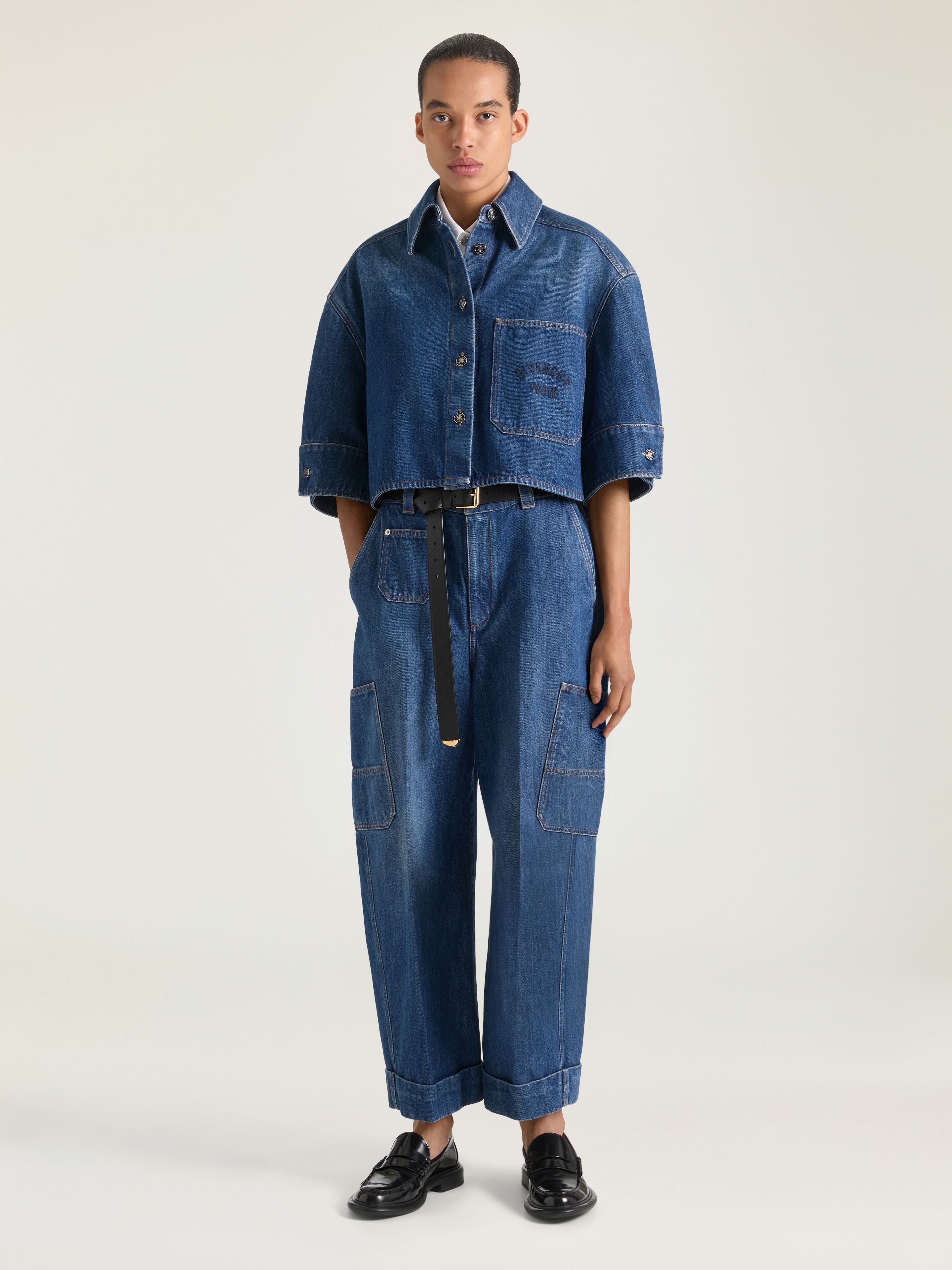 Givenchy Women's Cropped Cocoon Shirt - Blue - Cotton