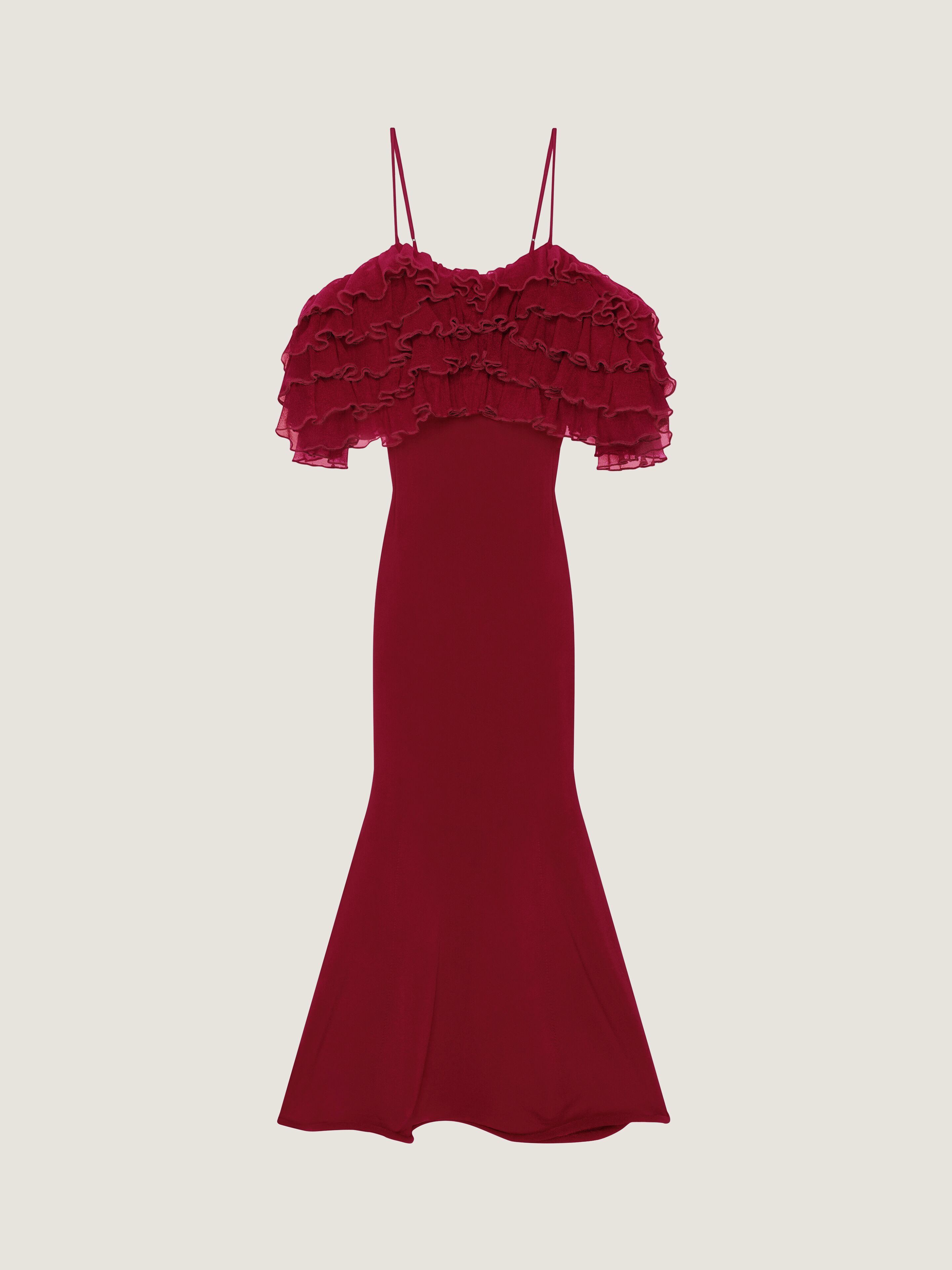 Givenchy Donna Rosso Abito Lungo Con Volant In Maglia