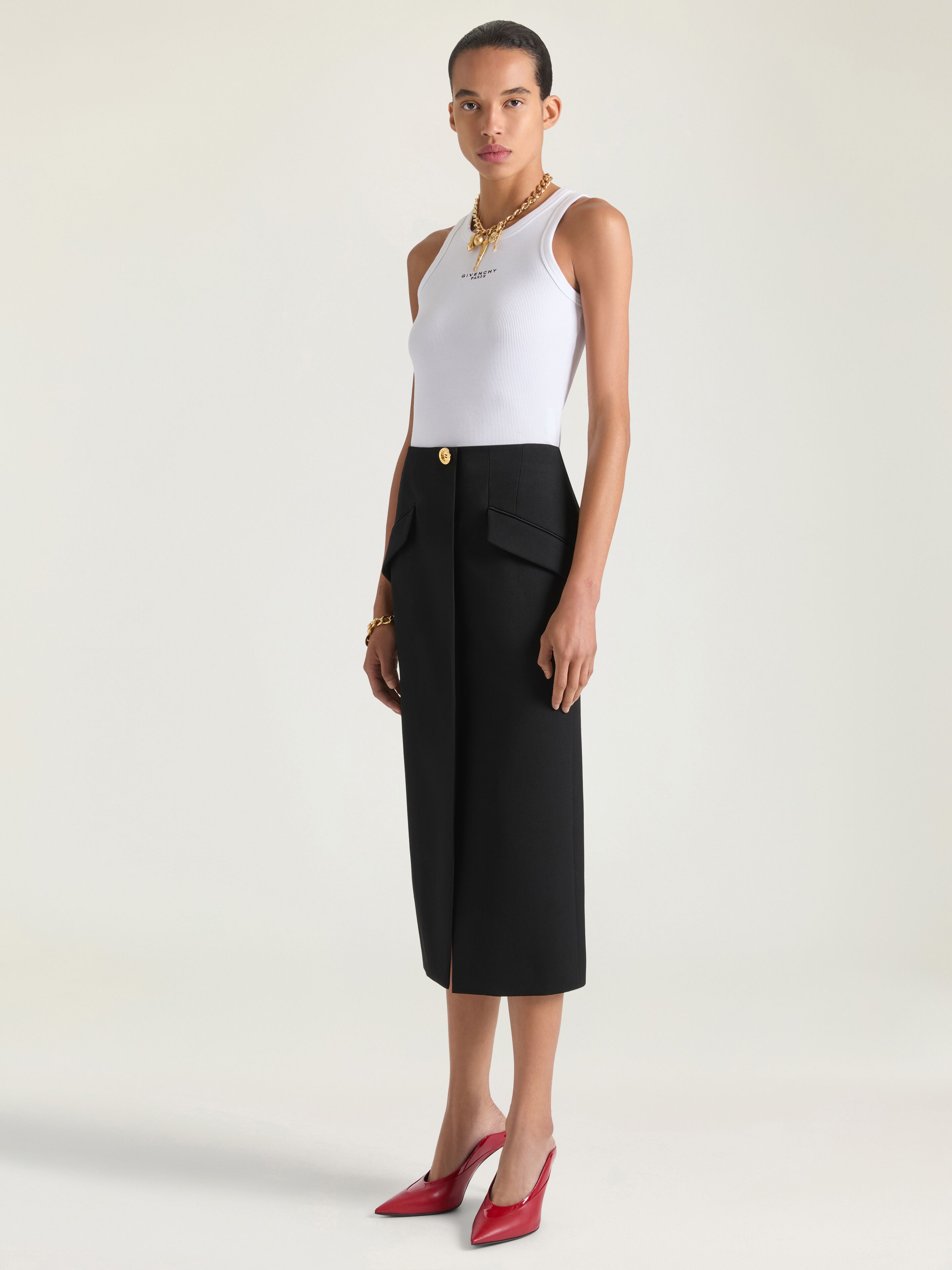 Givenchy Wool Midi Skirt - Black - Size 38