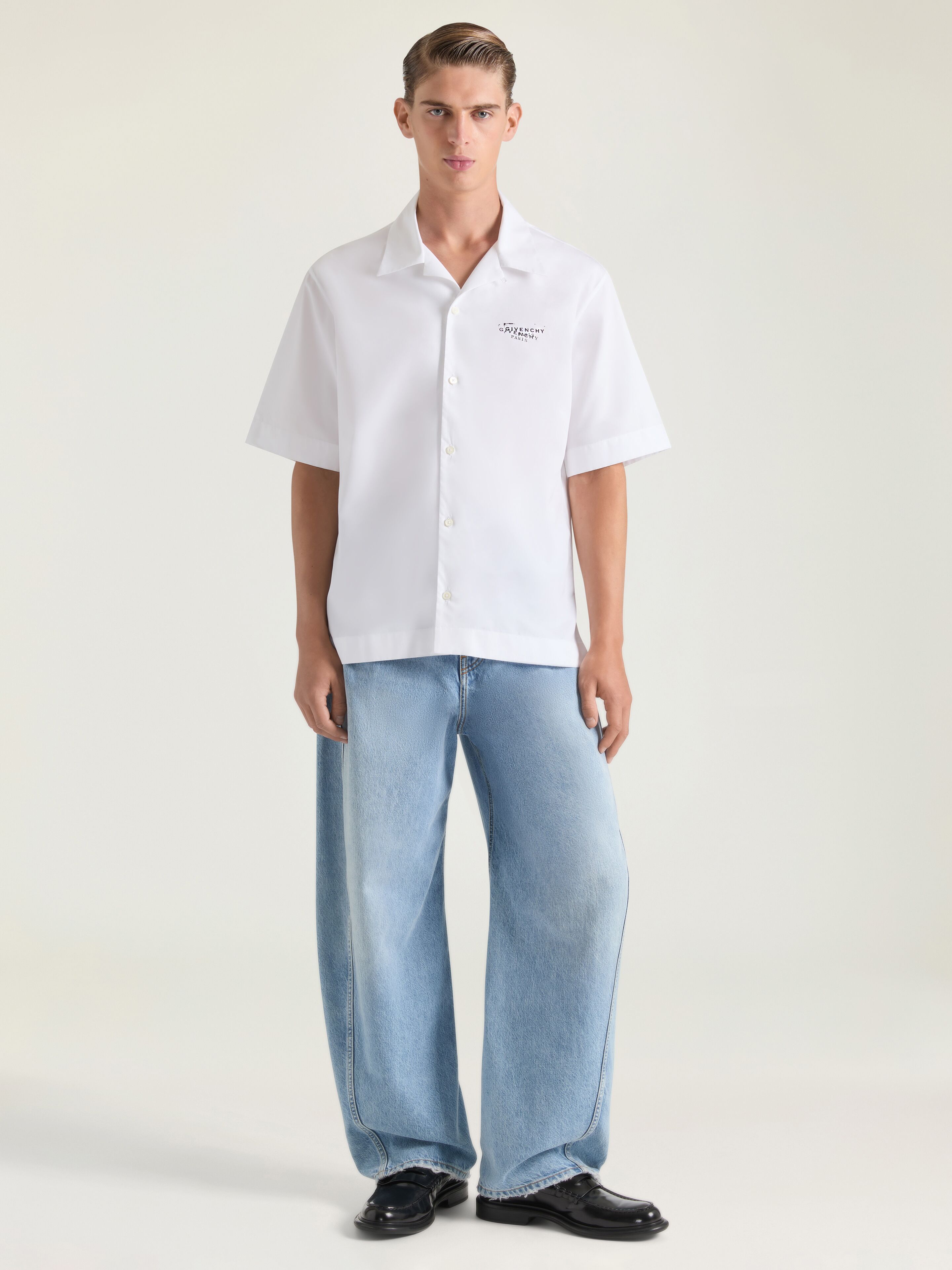 Givenchy Men's Cotton Poplin Shirt - Hawaiian Collar - GIVENCHY Stamp Print - Size 41