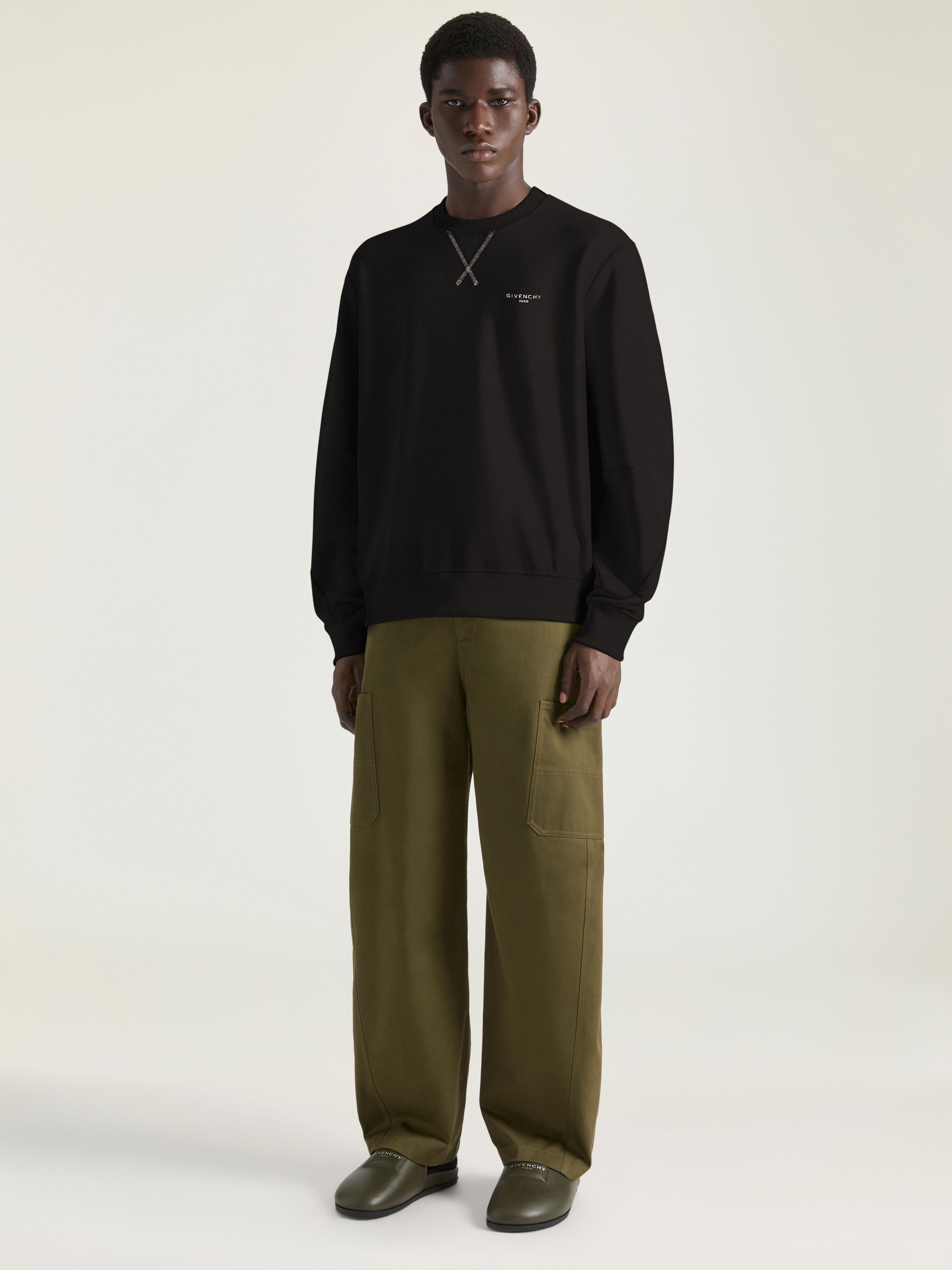 Givenchy - Men's Crew Neck Sweatshirt - Embroidered Logo - Black - Cotton