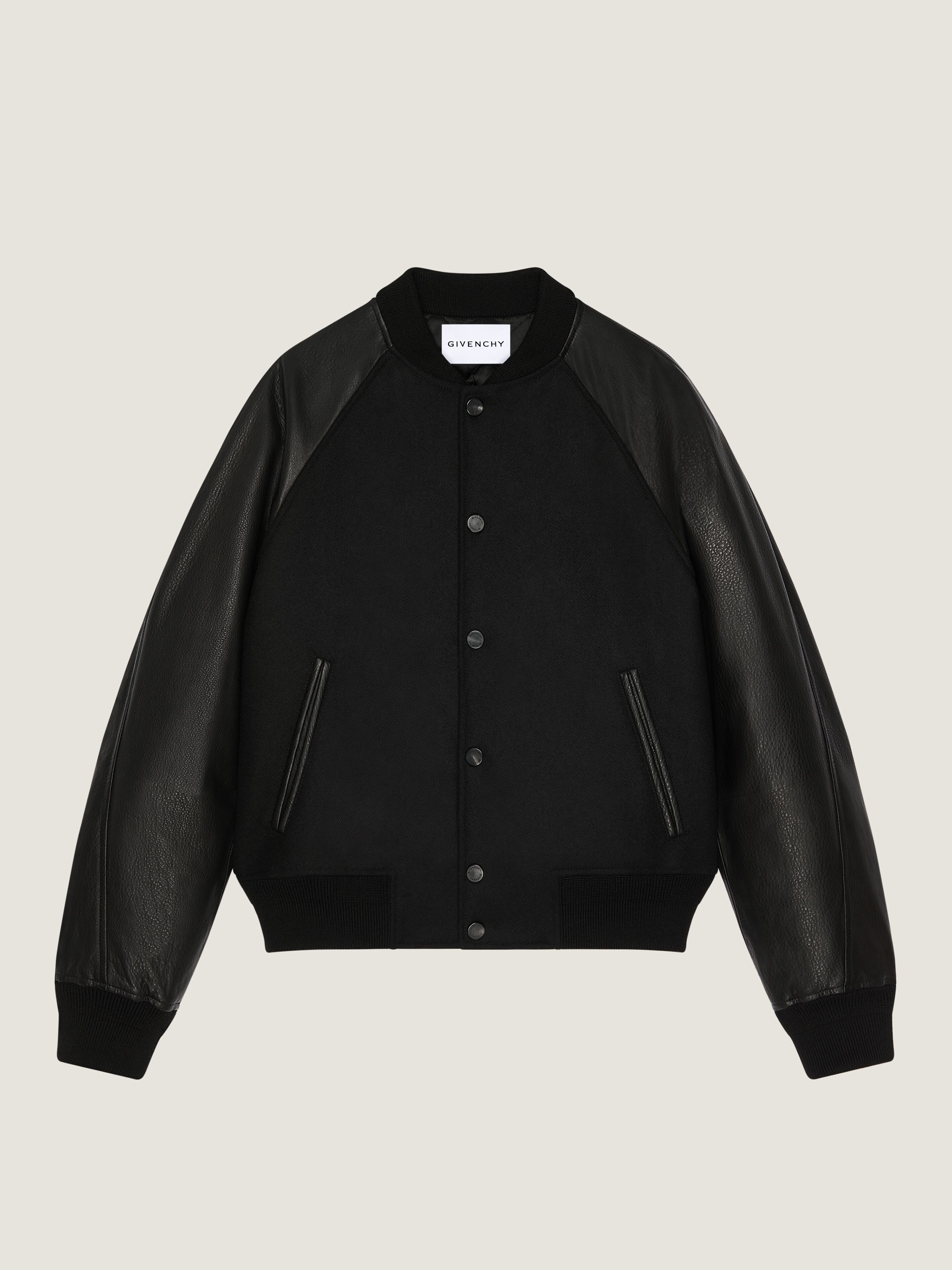 Givenchy Uomo Nero Giubbotto In Materiali Misti Con Ricamo Paris