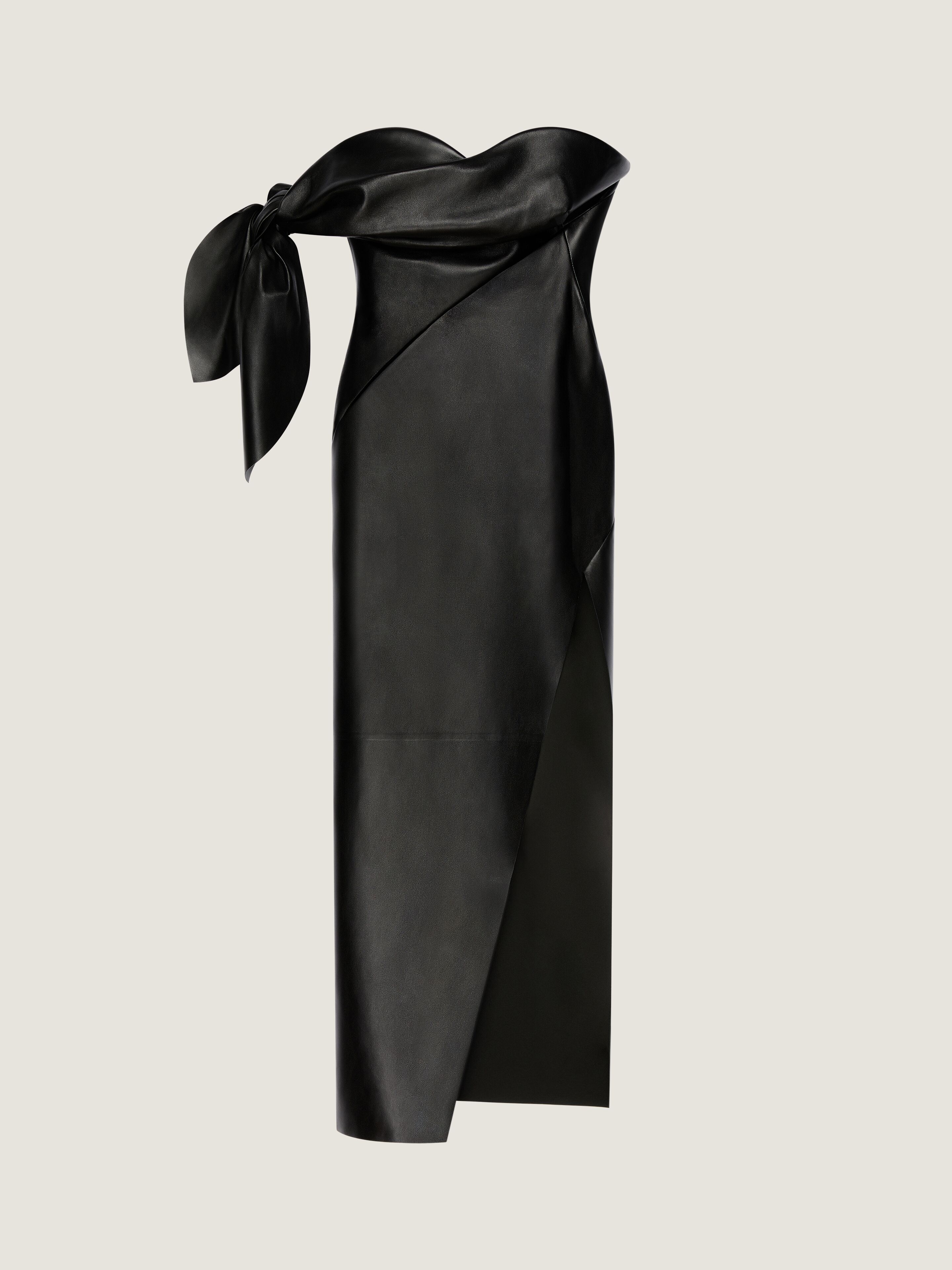 Givenchy Donna Nero Abito Bustier Lungo In Nappa Con Fiocco