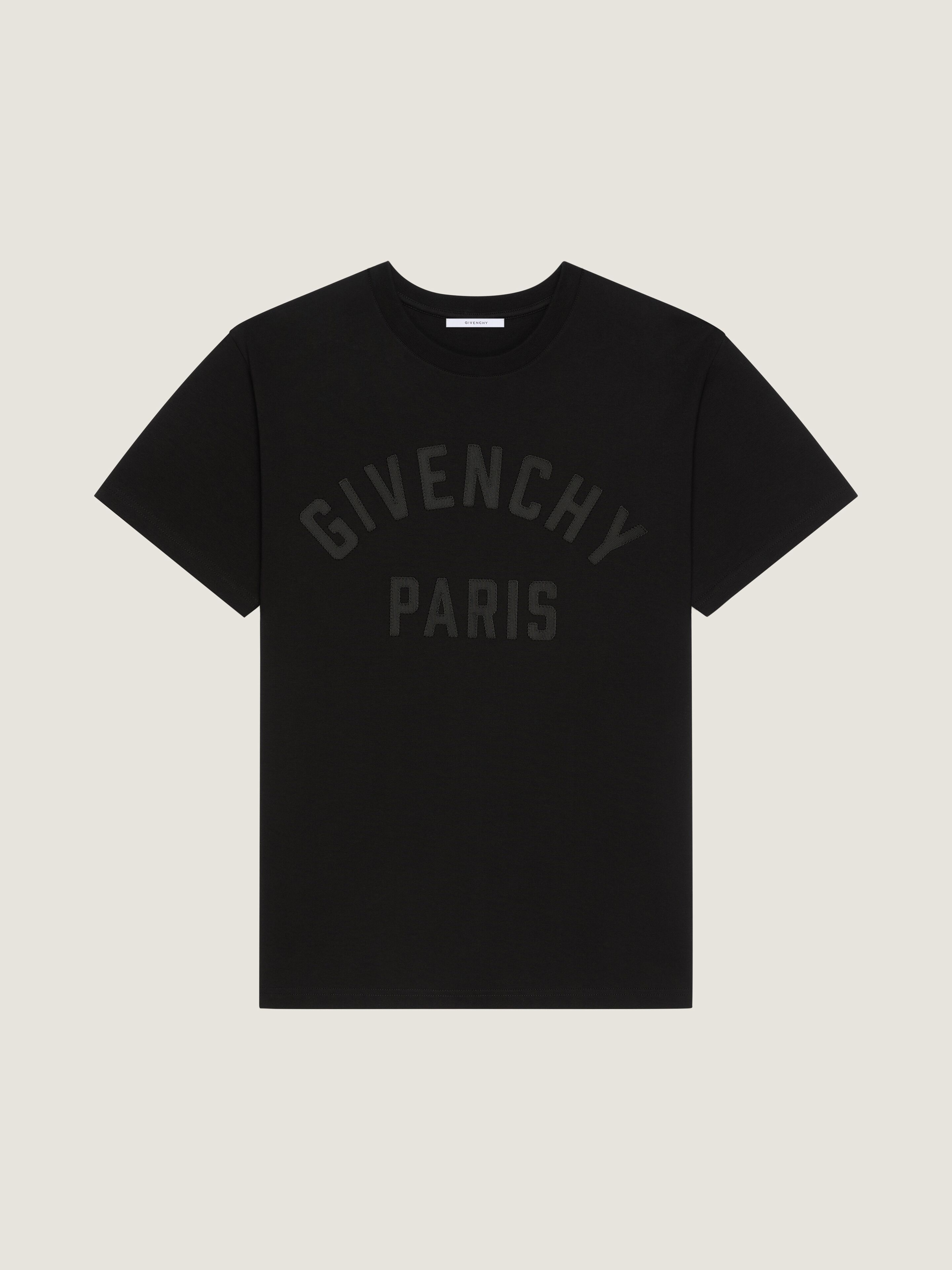 Givenchy Uomo Nero T-Shirt In Cotone Con Ricamo Paris