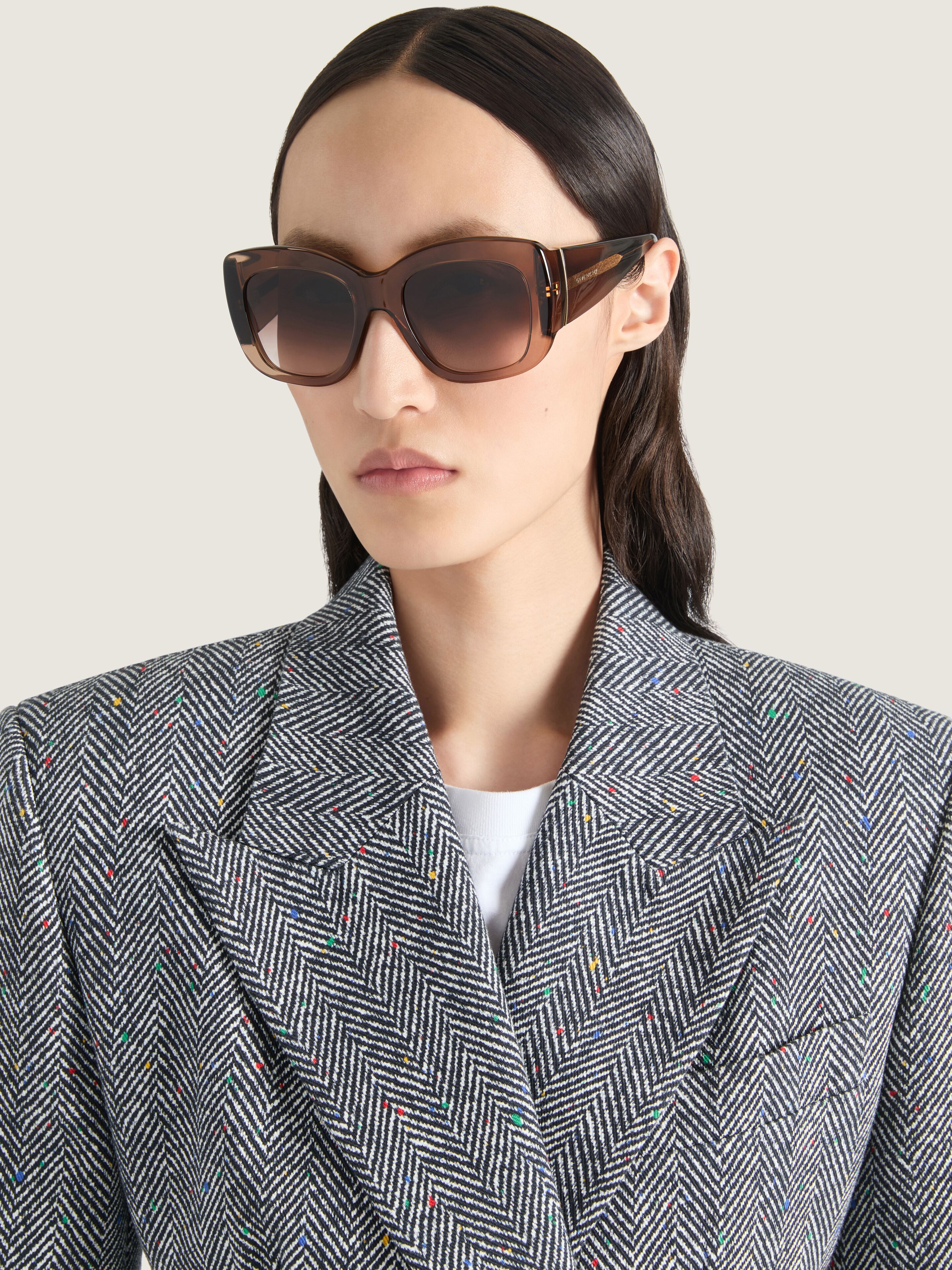 Givenchy Acetate Sunglasses - Square Shape - Gradient Brown Lenses - Engraved Signature