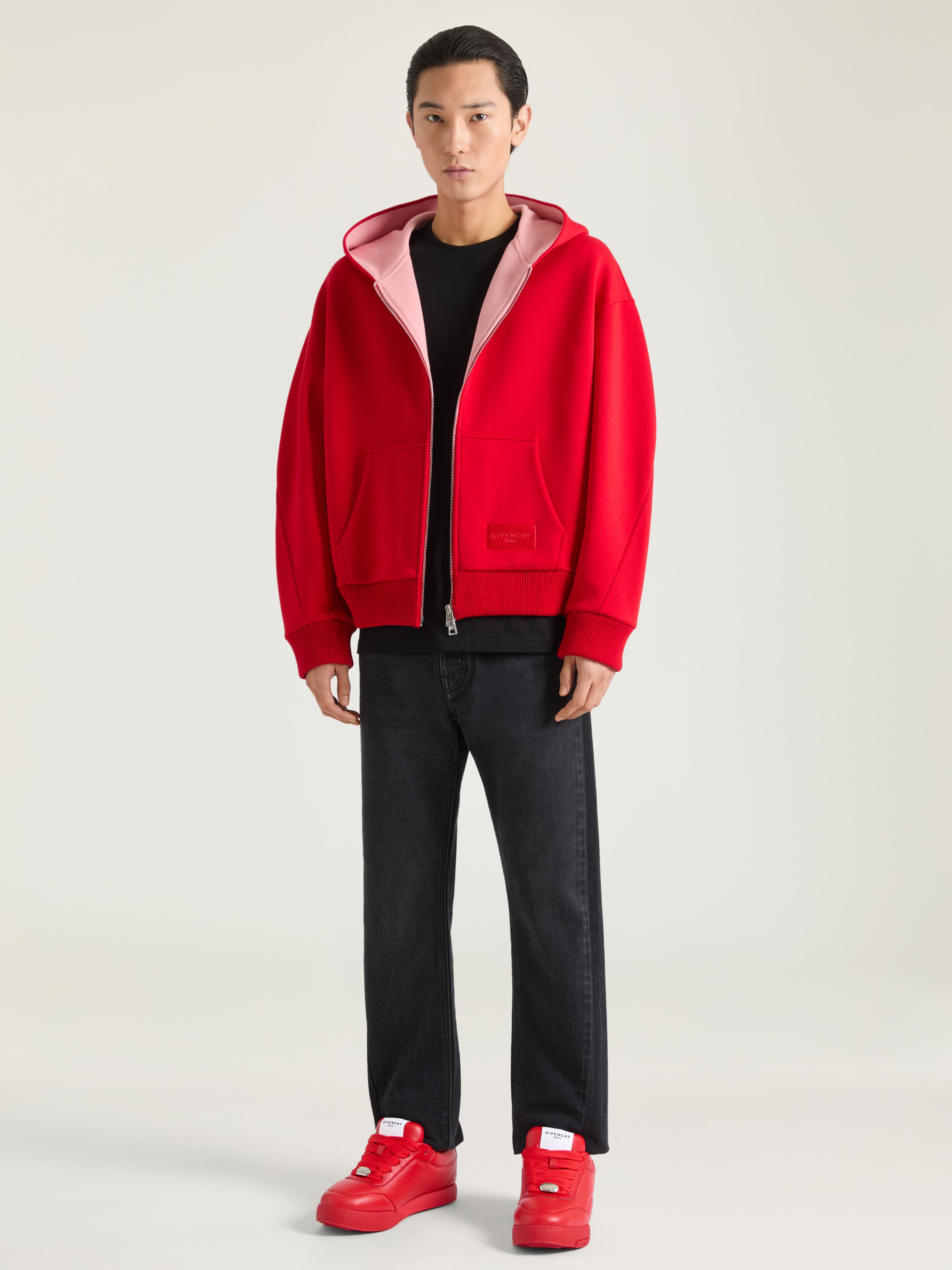 Couture Seam zipped hoodie in scuba in - red/pink - BMJ0P53YSY-623