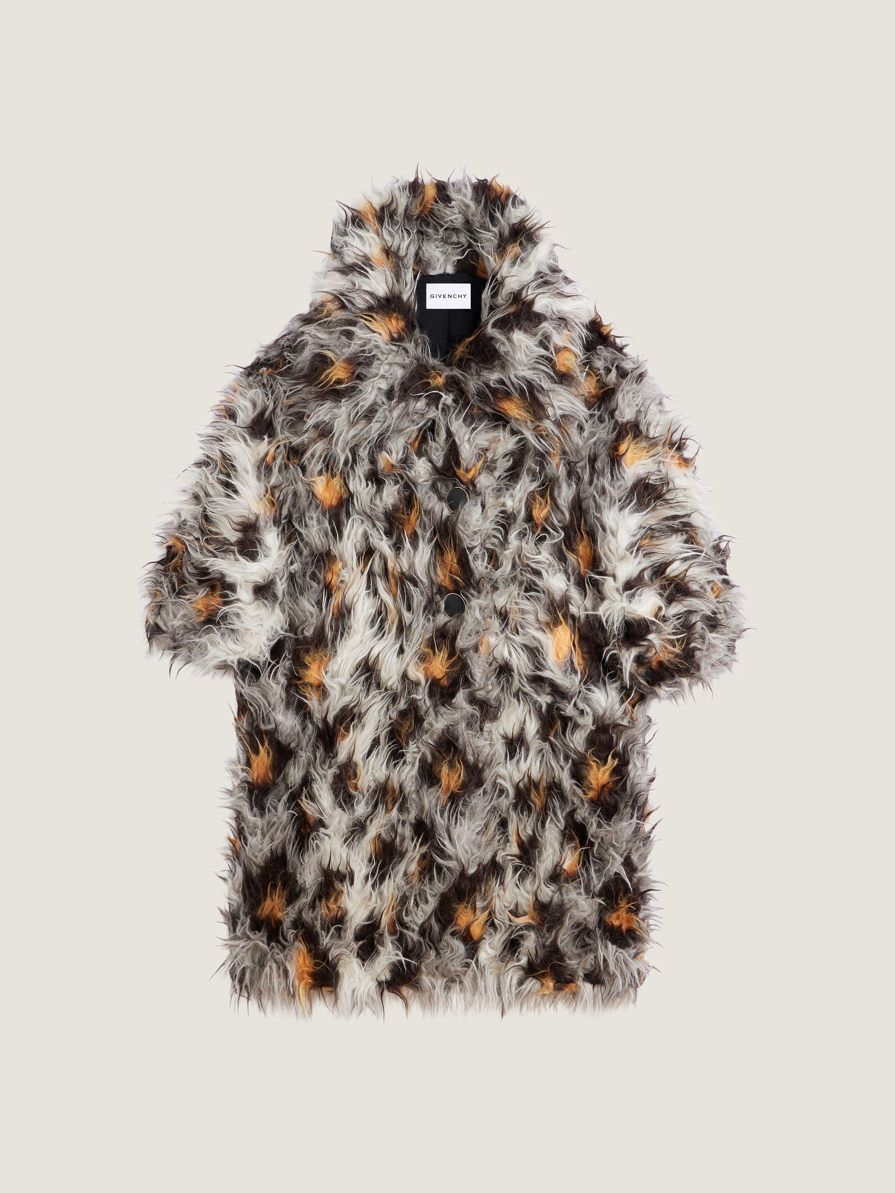 ジャケット・アウター GIVENCHY Cotton&Silk Alpaca Liner Coat Long coat in alpaca wool with leopard jacquard in - beige/black