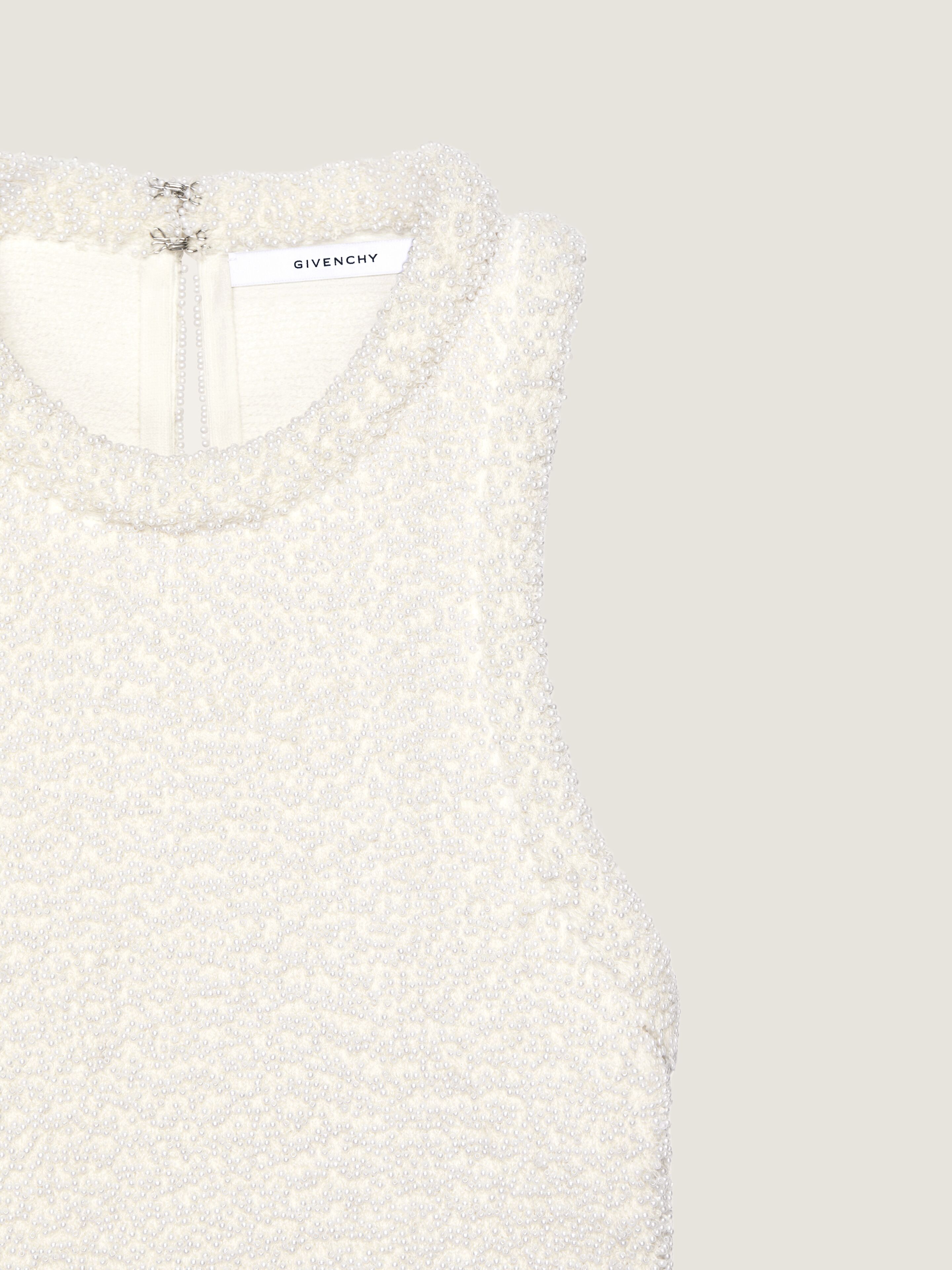 Cropped top in knit with embroidered pearls in - ivory