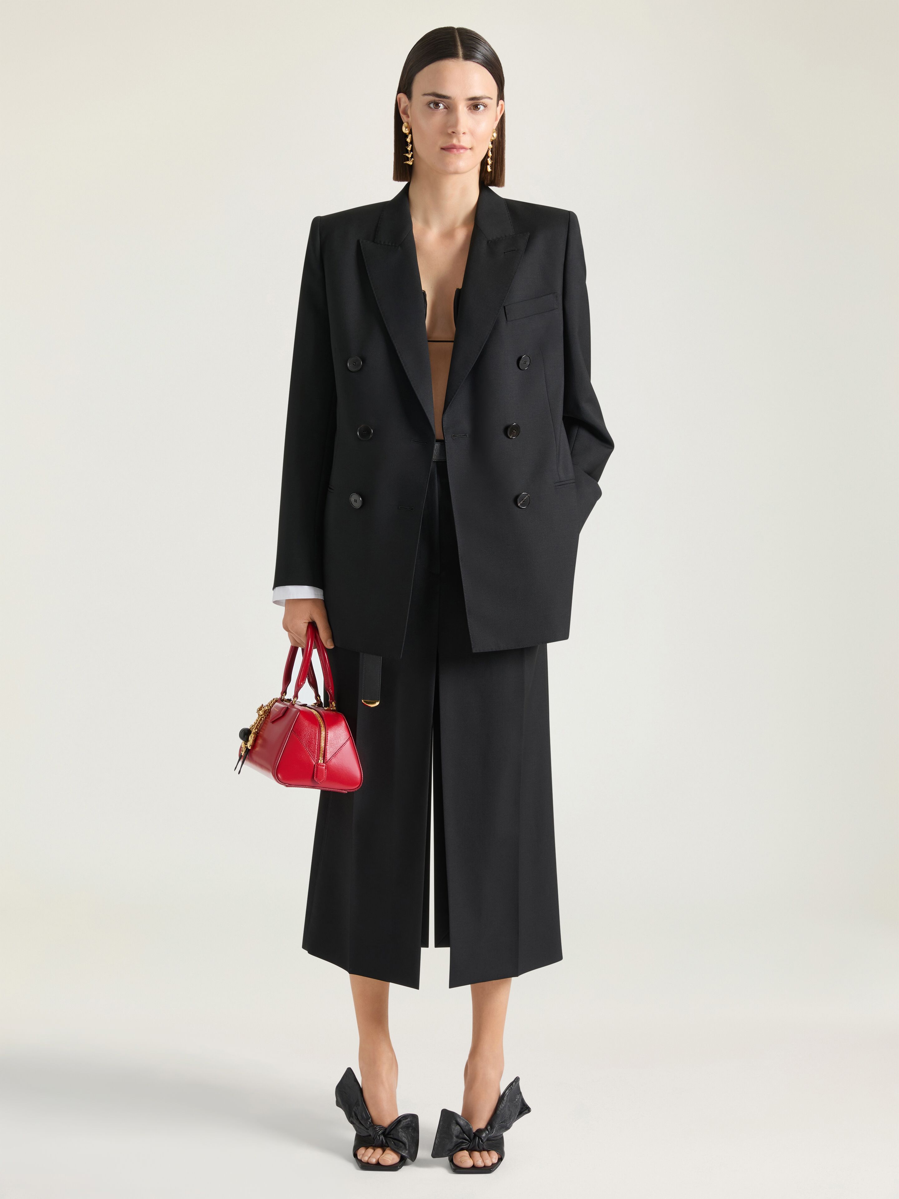 Double-breasted slashed jacket in wool and mohair in - black