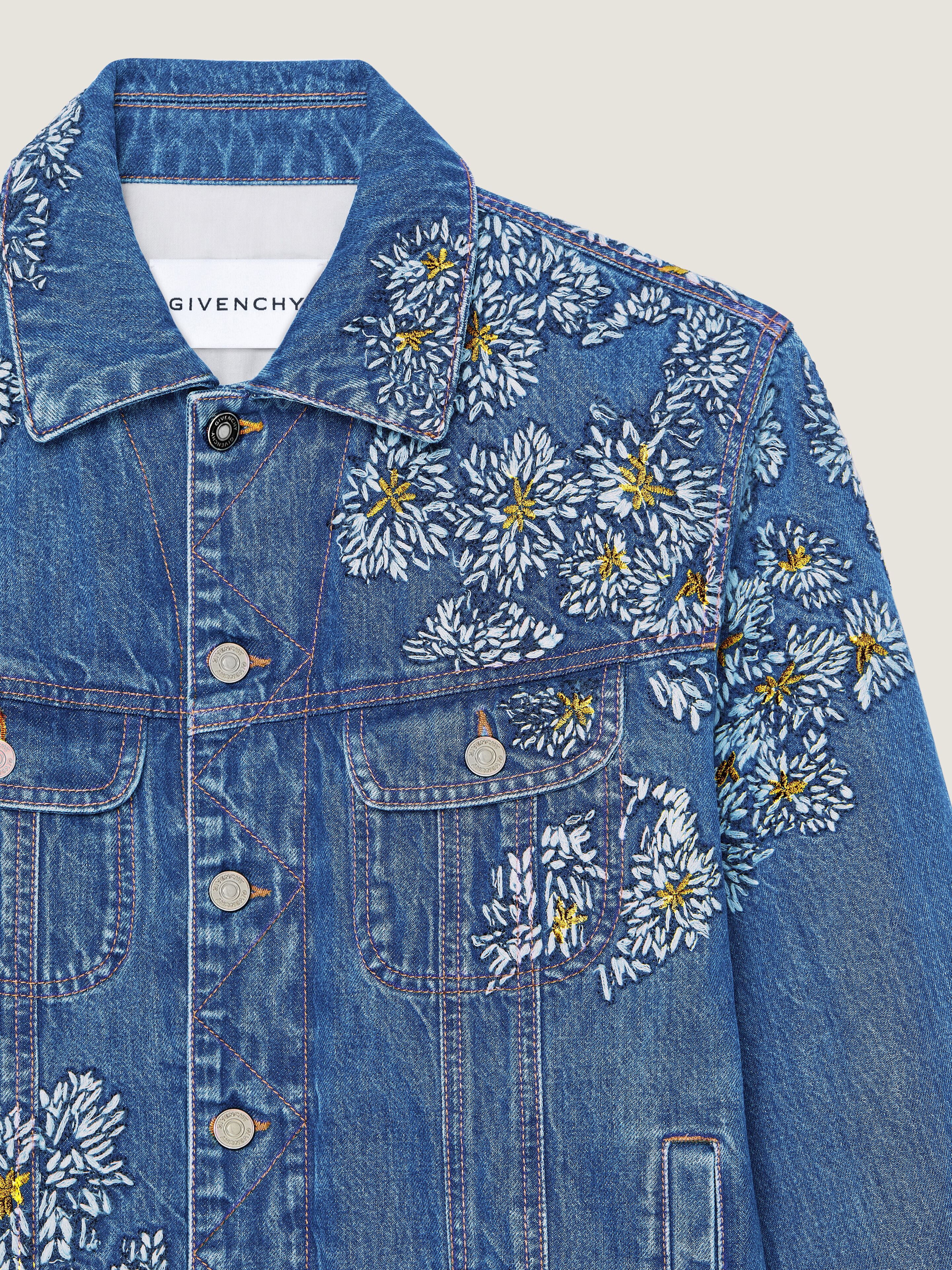 Jacket in blue denim with Pompom embroidery | Givenchy US | Givenchy