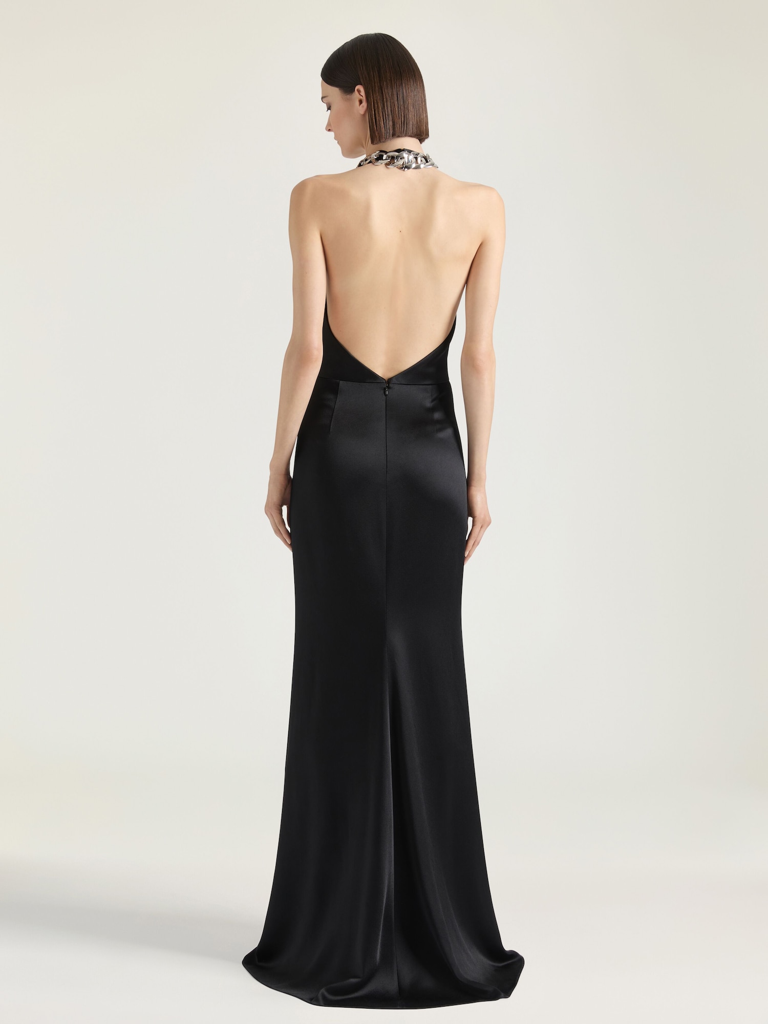 Halter neck dress in crepe and satin in - black - BW22GX150A-001 | Givenchy
