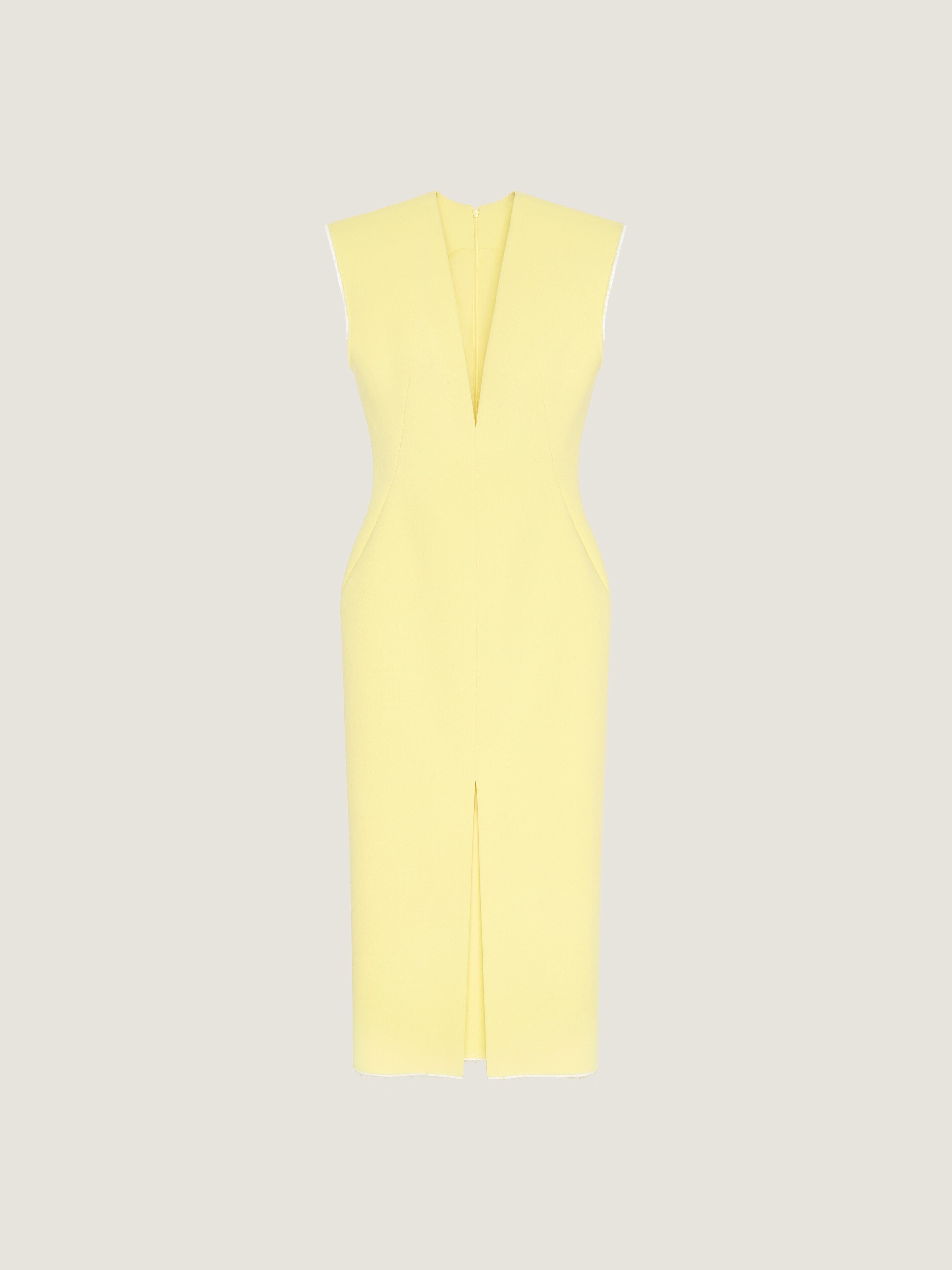 Givenchy V-neck Pencil Dress In Wool In Yellow