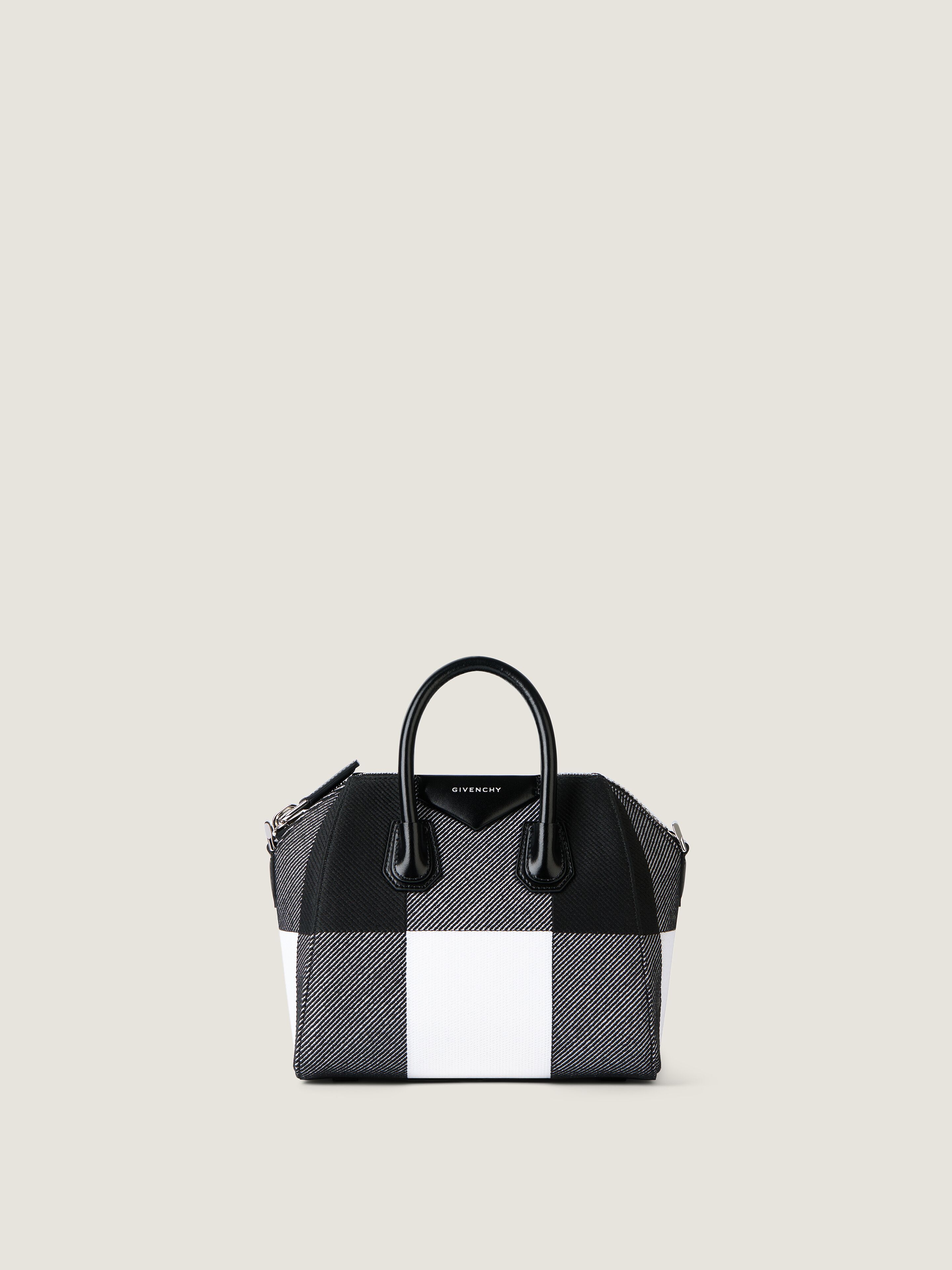 Mini embroidered Antigona bag with checks in - black/white