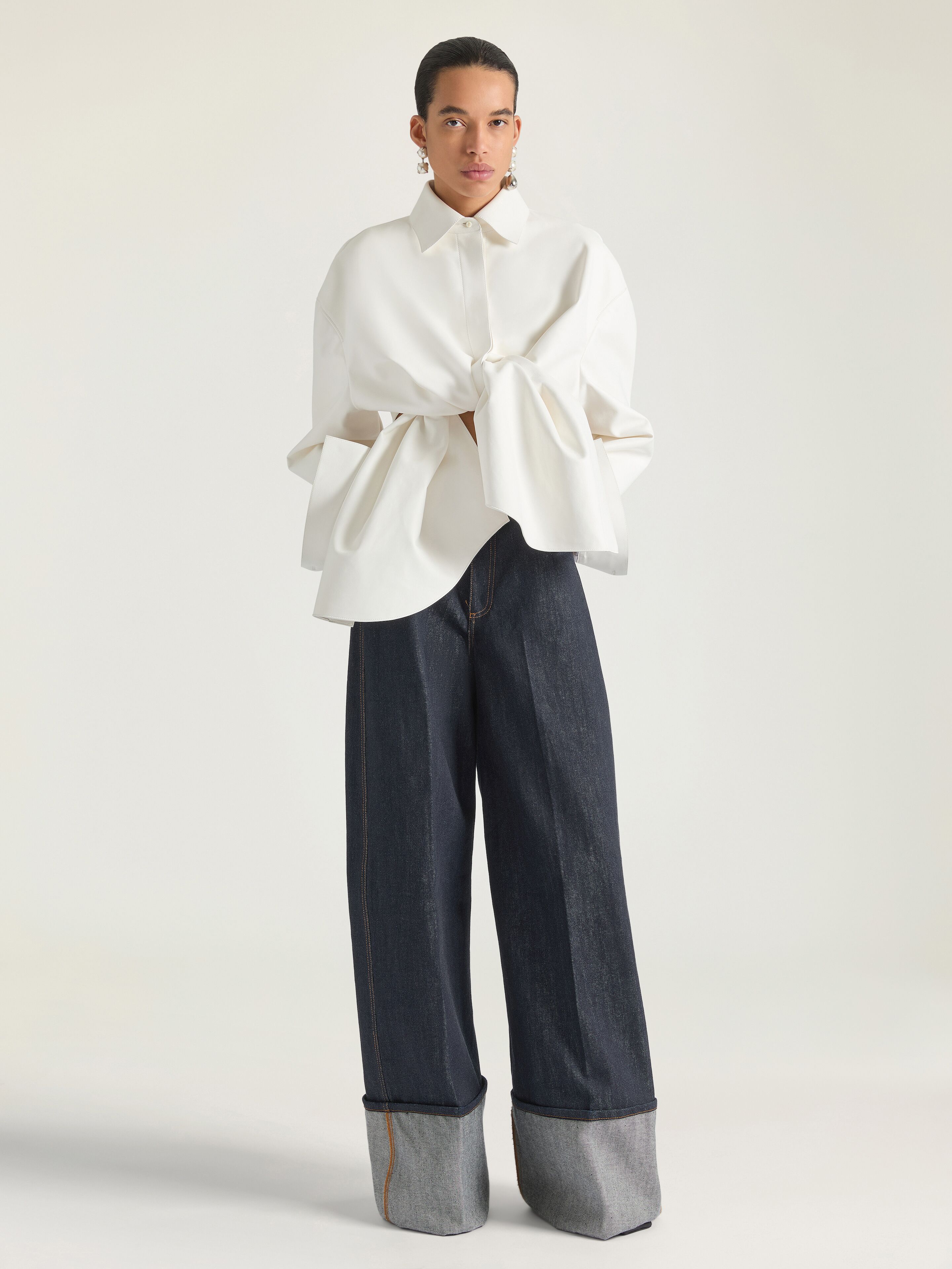 Asymmetric shirt in nappa leather in - white - BW61JJ61VZ-100