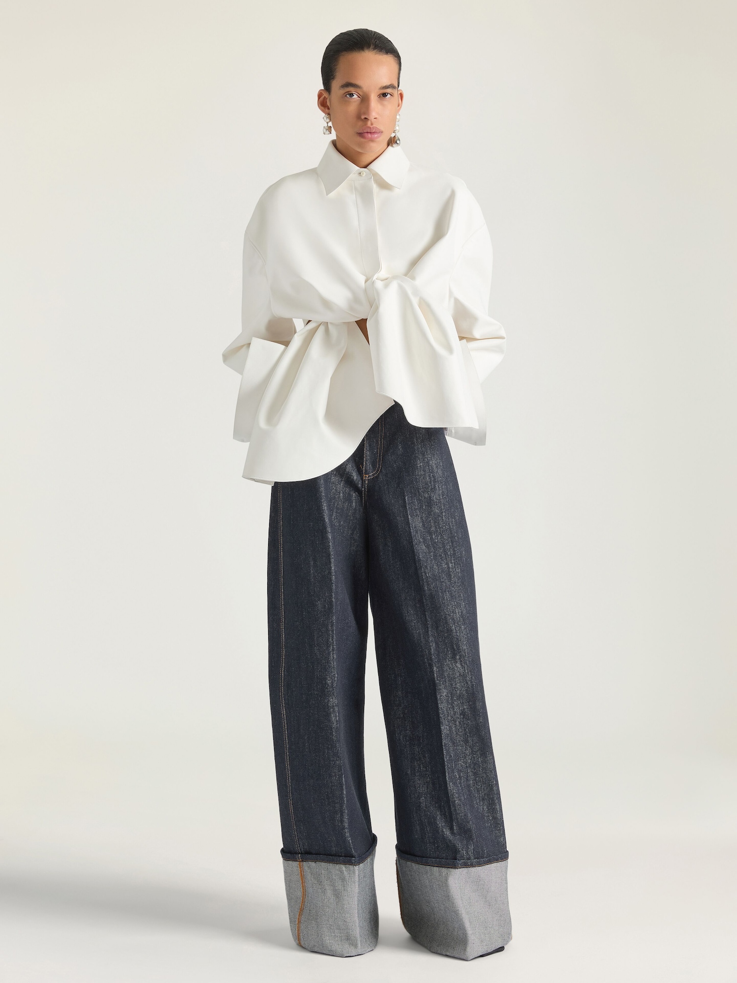Asymmetric shirt in nappa leather