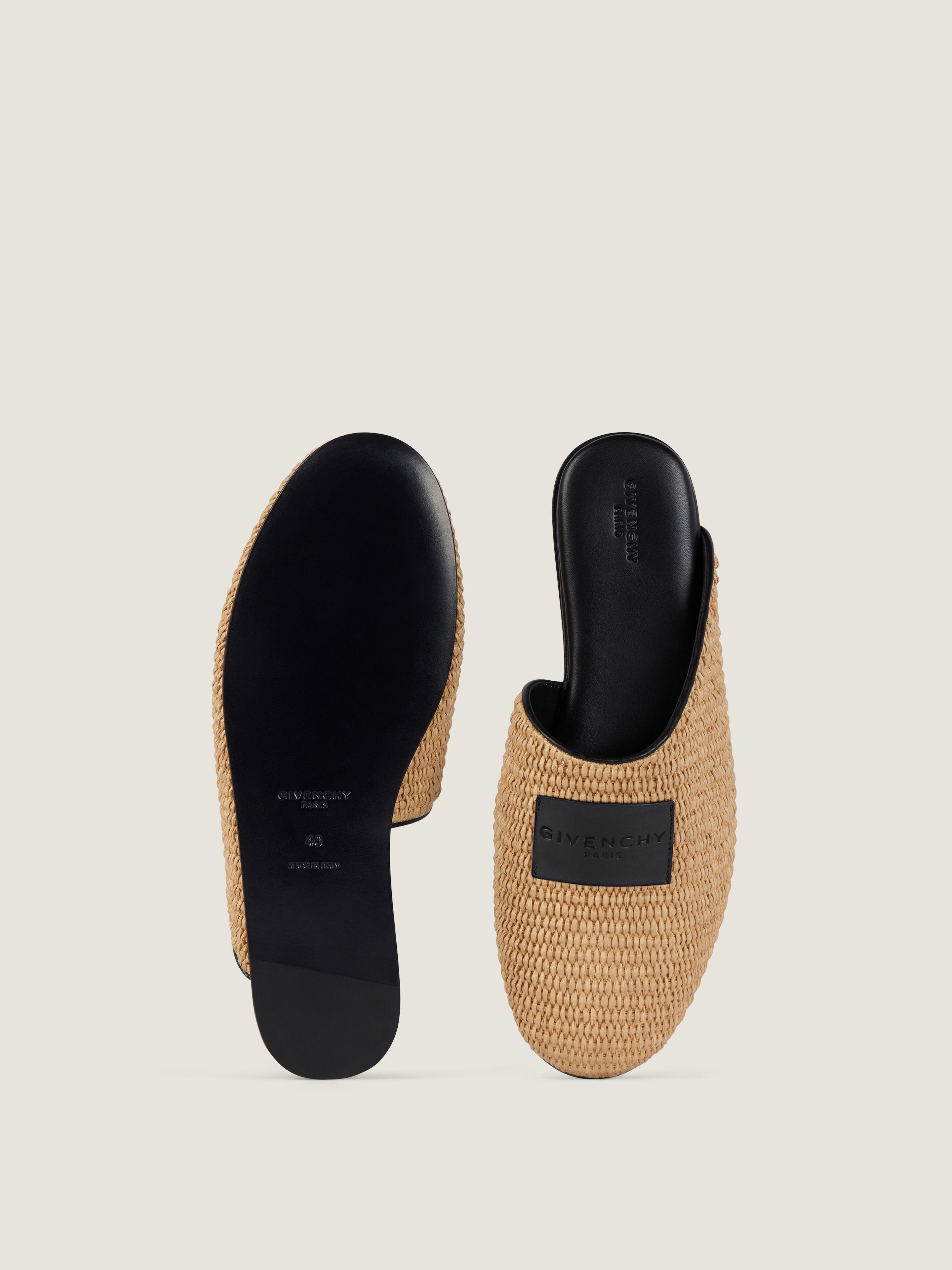 Label raffia-effect flat mules in - natural - BE202RE2JC-101