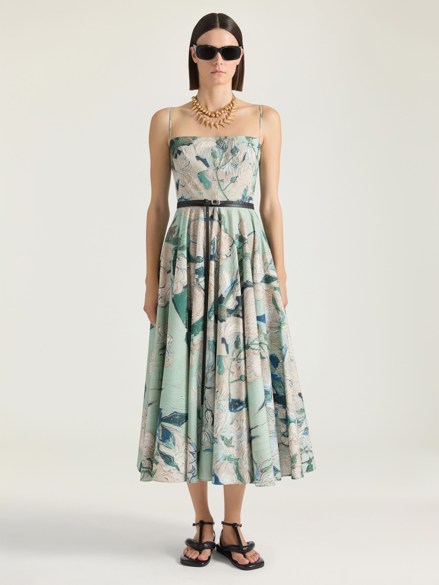 Sliced long dress in poplin with Roses print in - mint green -  BW22VQ16R2-326 | Givenchy US