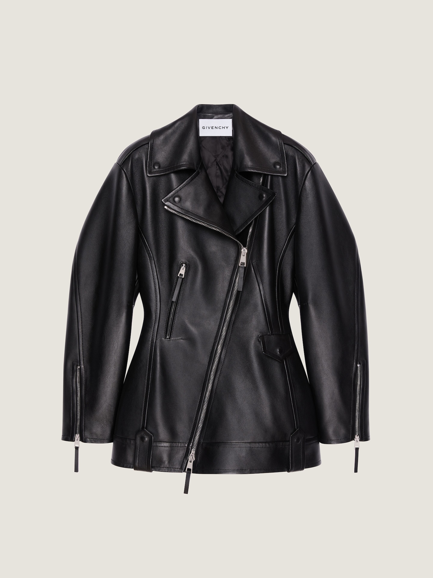 Cinched biker jacket in leather in - black - BW00SR61VD-001 