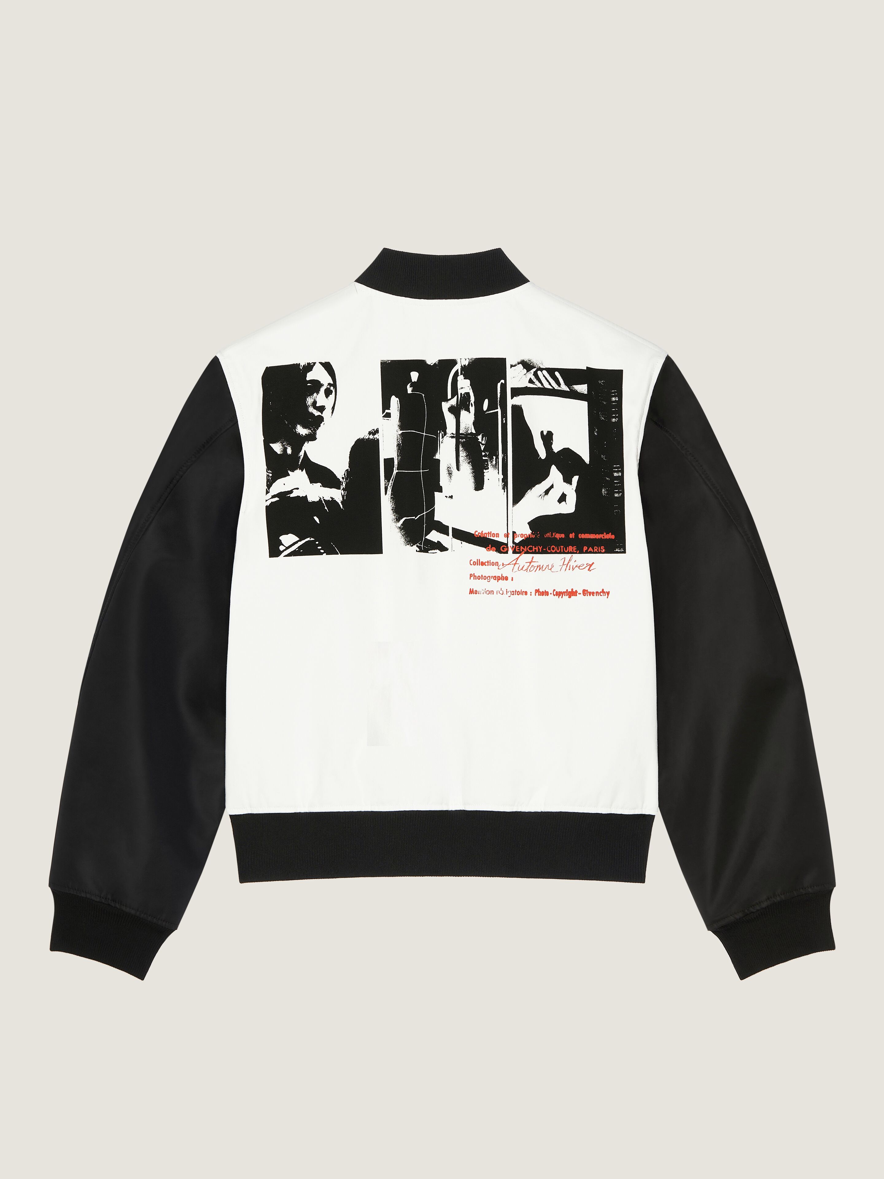 Bi-material blouson with Photographic Negative print in - ivory