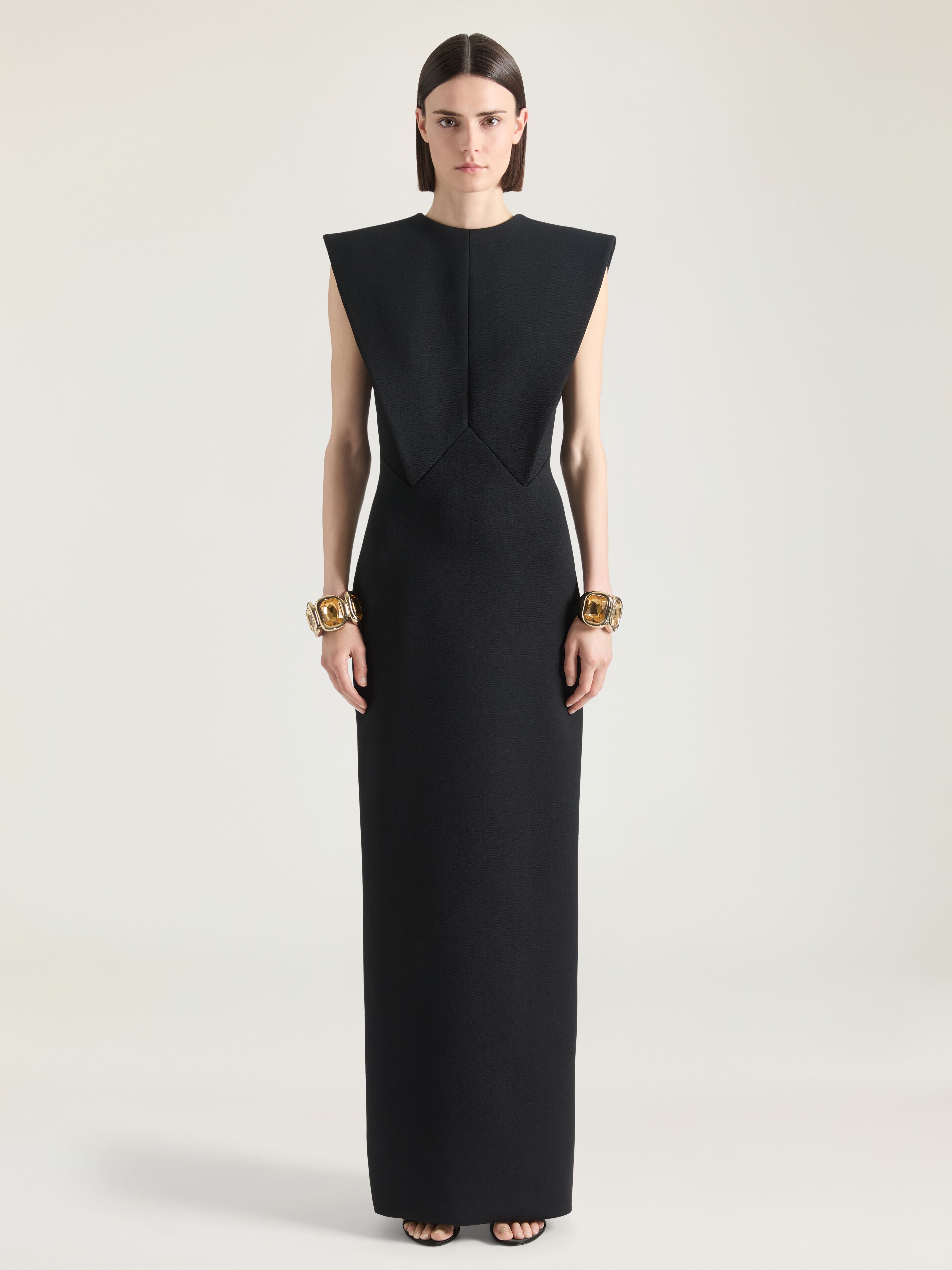 Structured evening dress in wool in - black - BW22LG167R-001