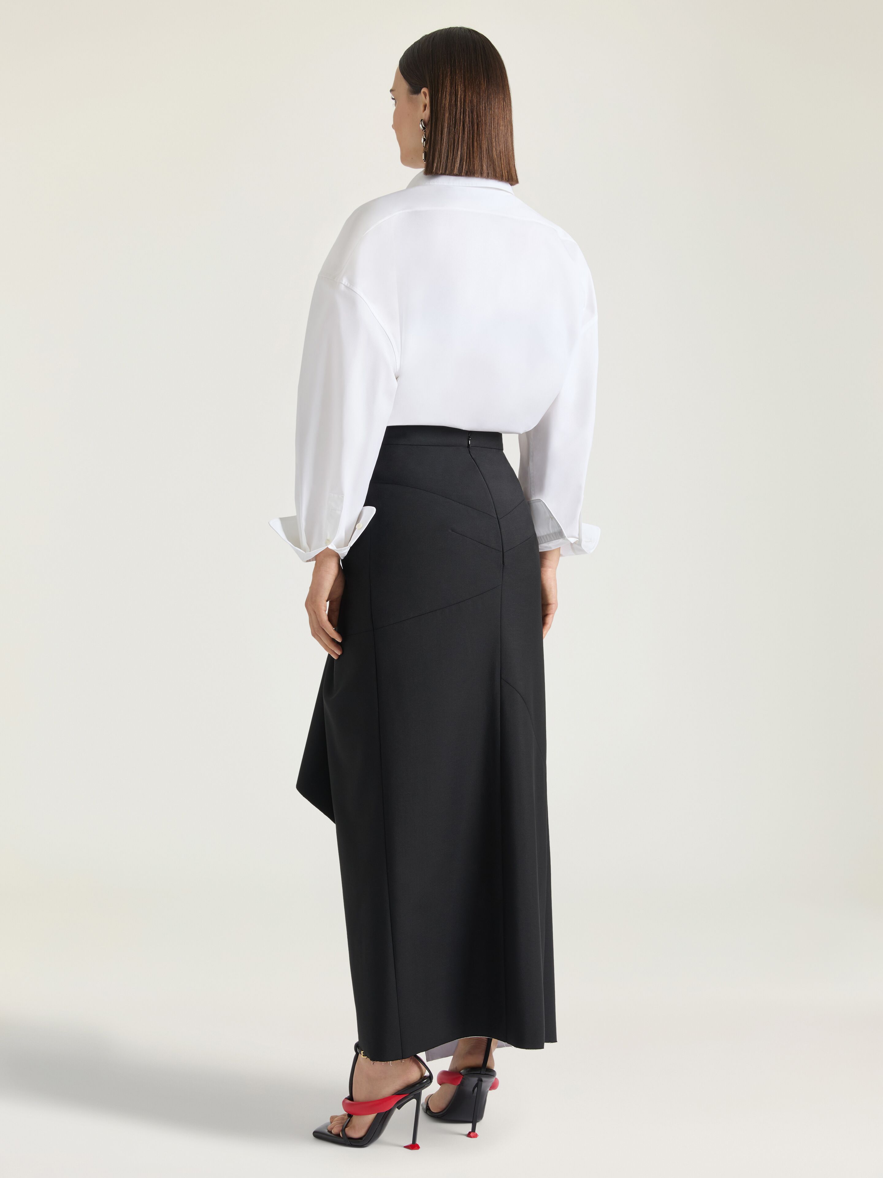 Wrapped midi skirt in bonded wool and mohair in - black