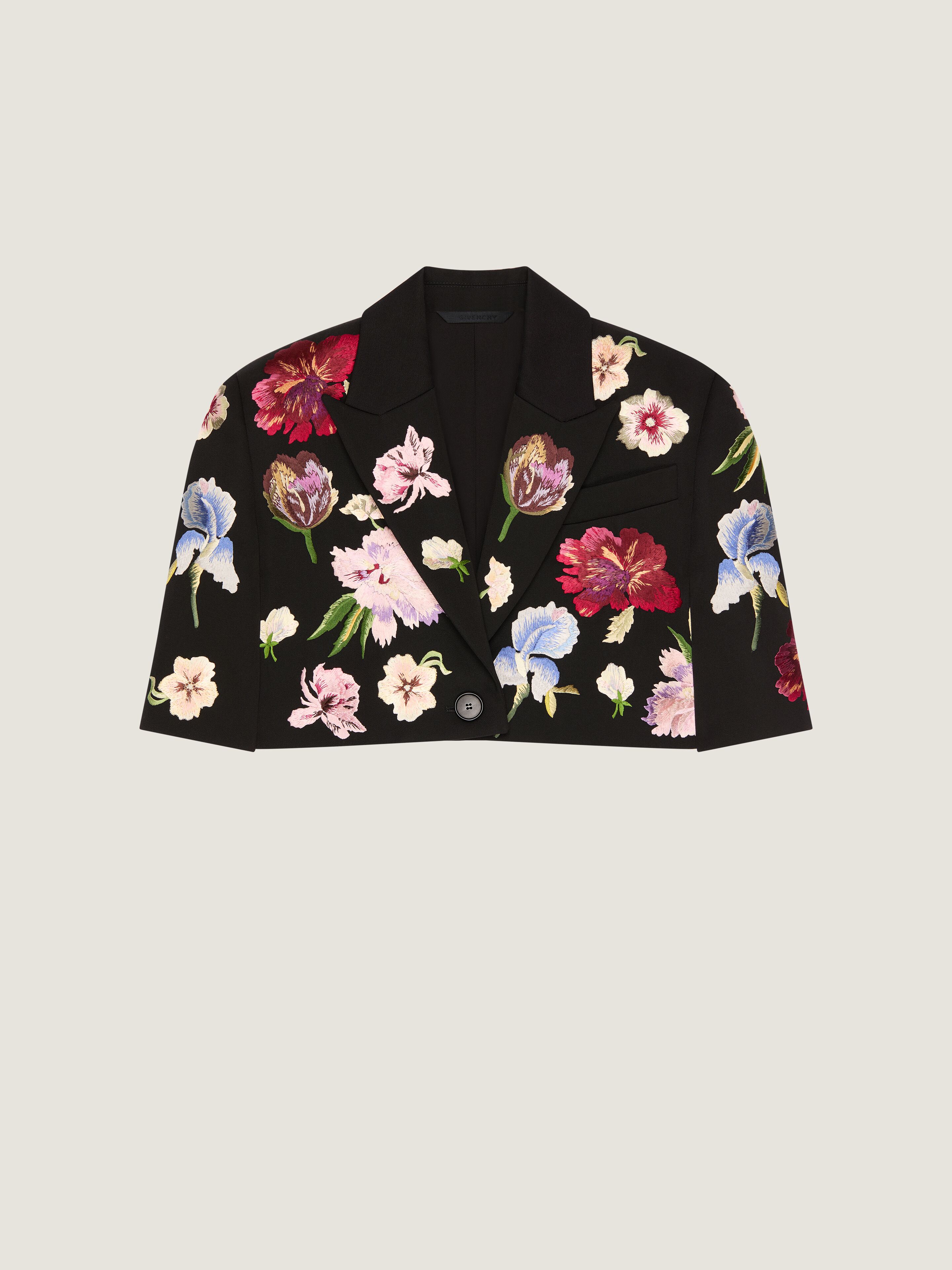 Givenchy Veste Simple Boutonnage Cropped En Laine Avec Broderies In Black
