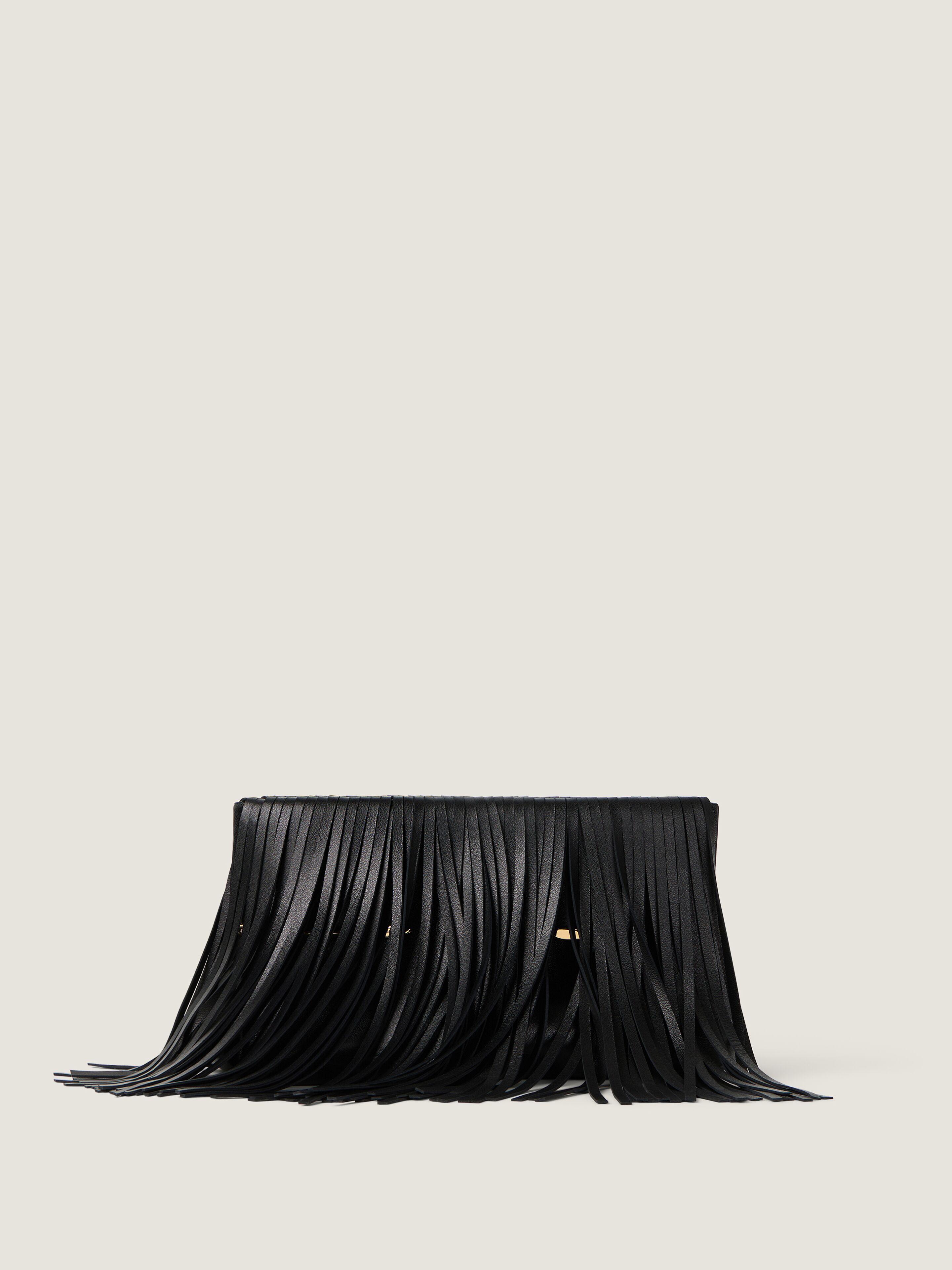 Givenchy Pinch Soft Clutch In Nappa Leather With Fringes In Black