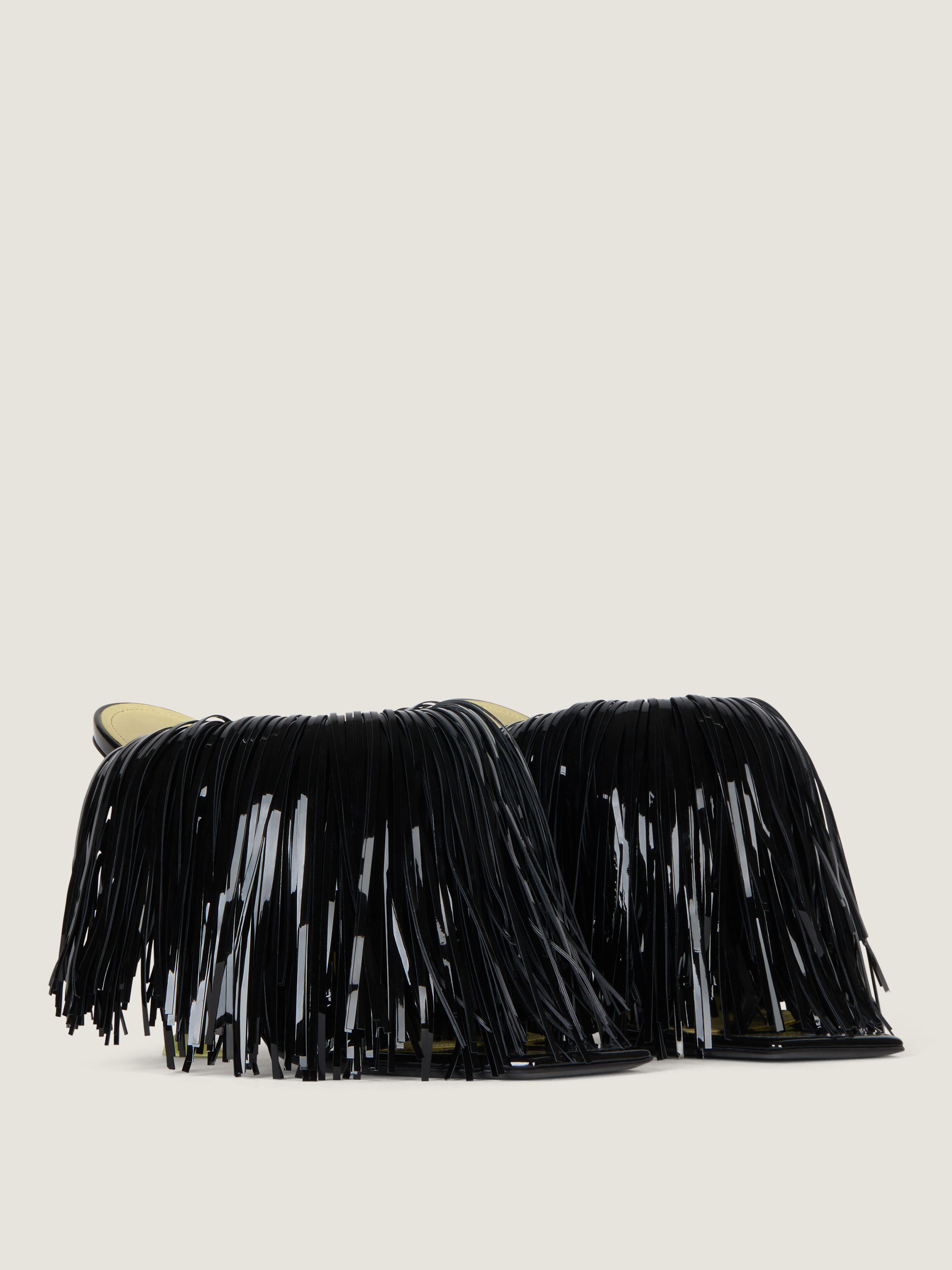 Boudoir heeled mules in patent leather with fringes in - black