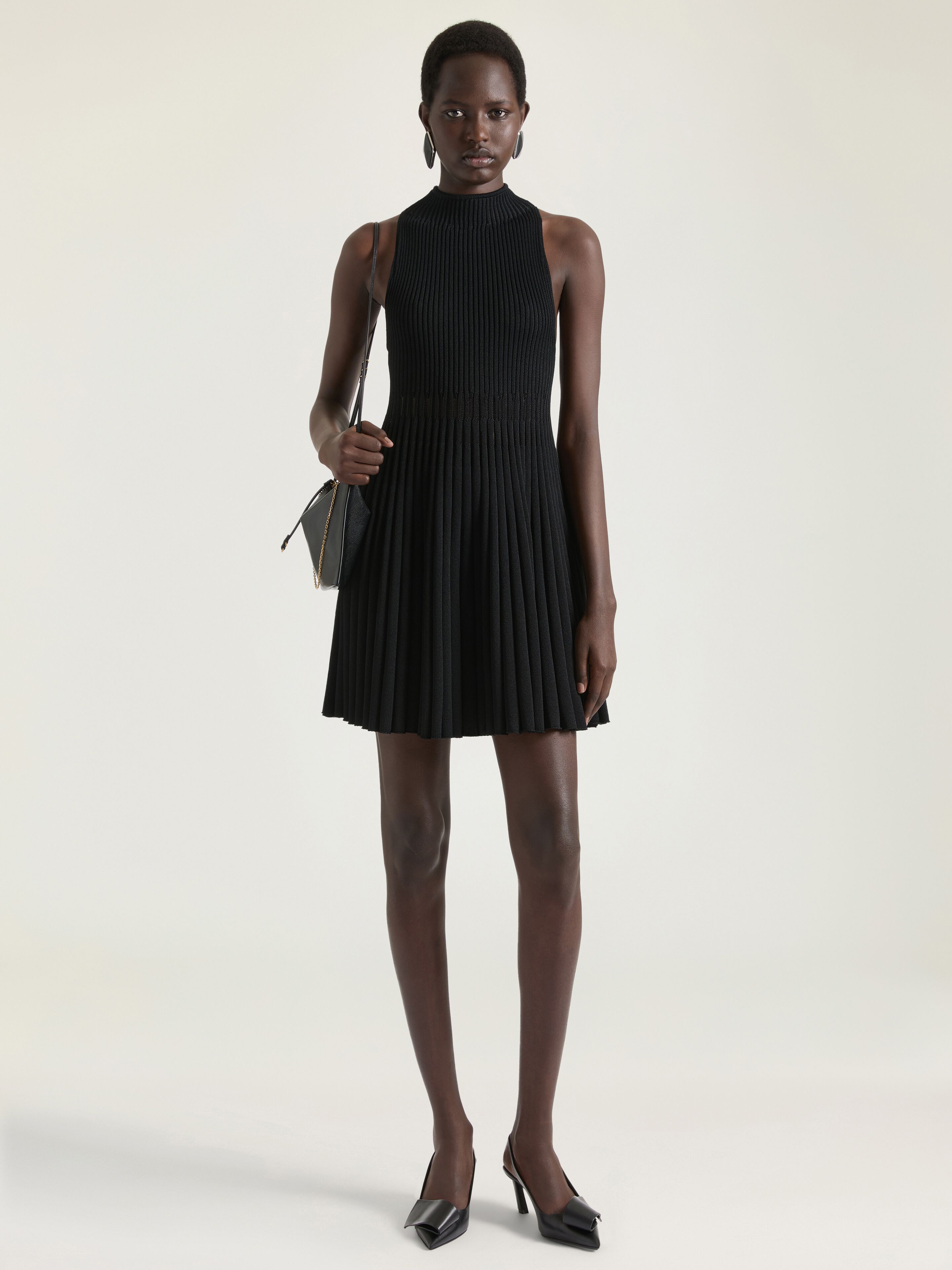 Mini dress in knit with sheer details in - black - BW22ZU4ZUR-001