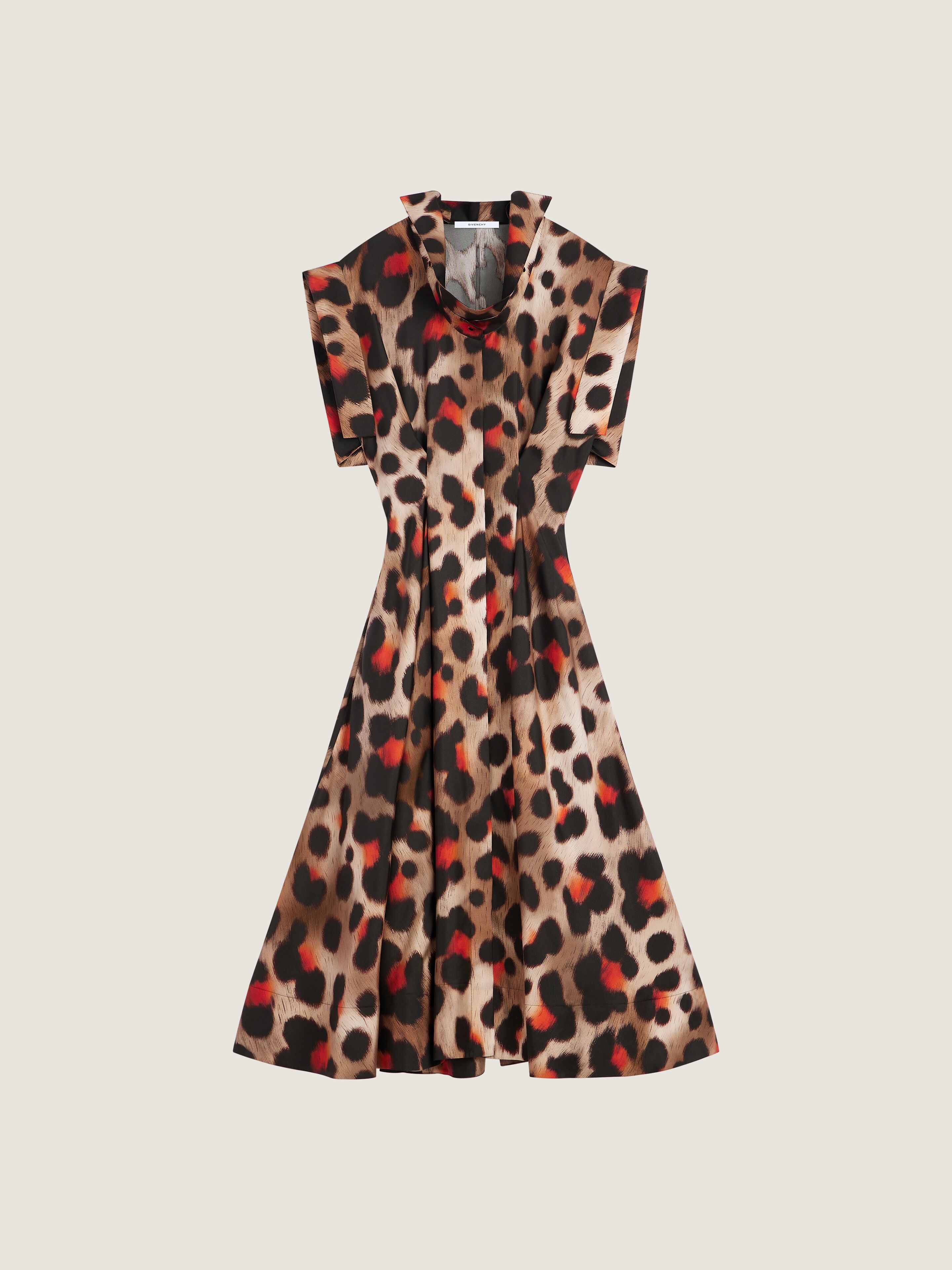 Givenchy Shirt Dress In Leopard Silk With Deconstructed Collar In Multi