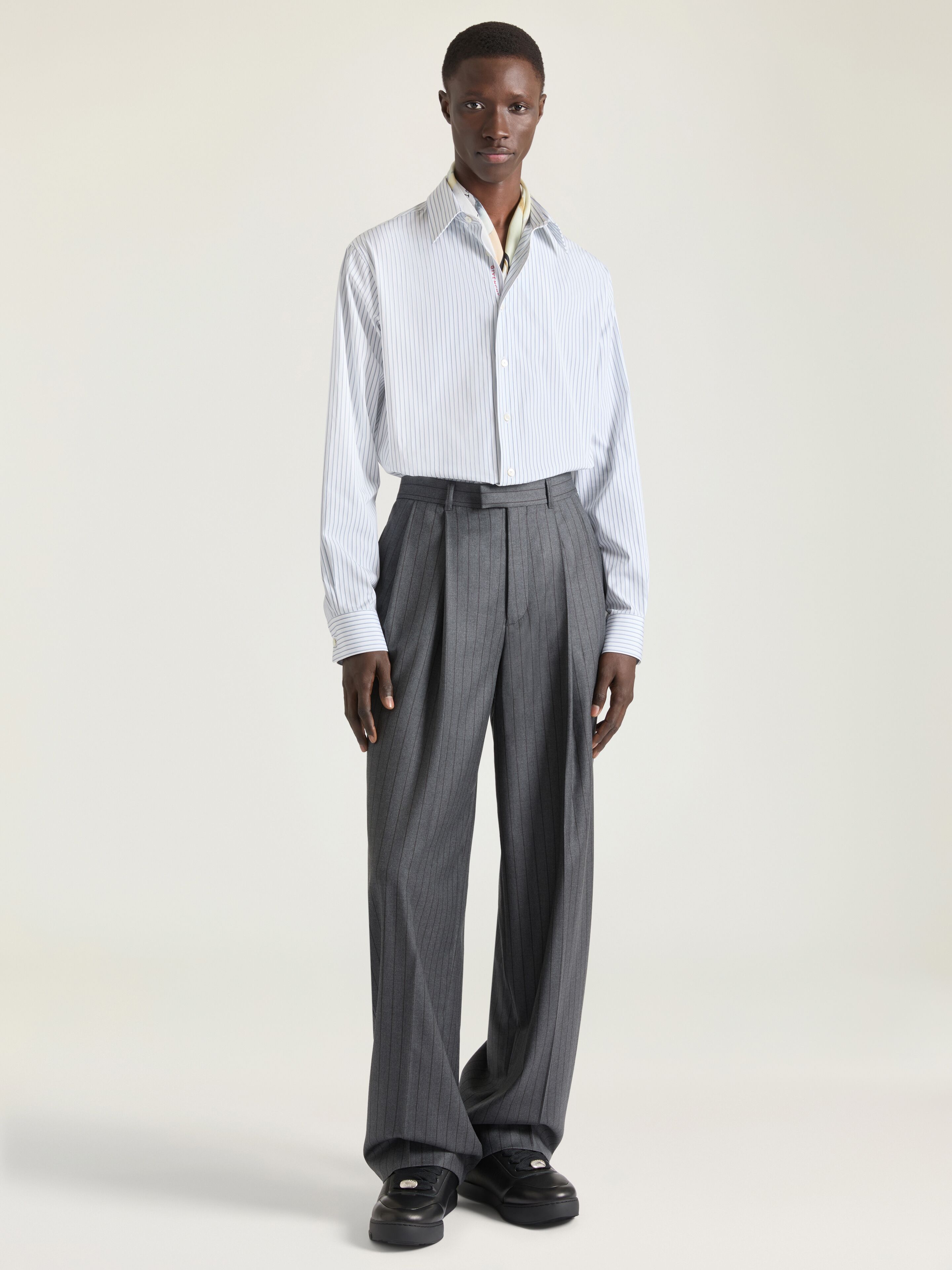 Striped shirt in poplin with Photographic Negative in - white/blue
