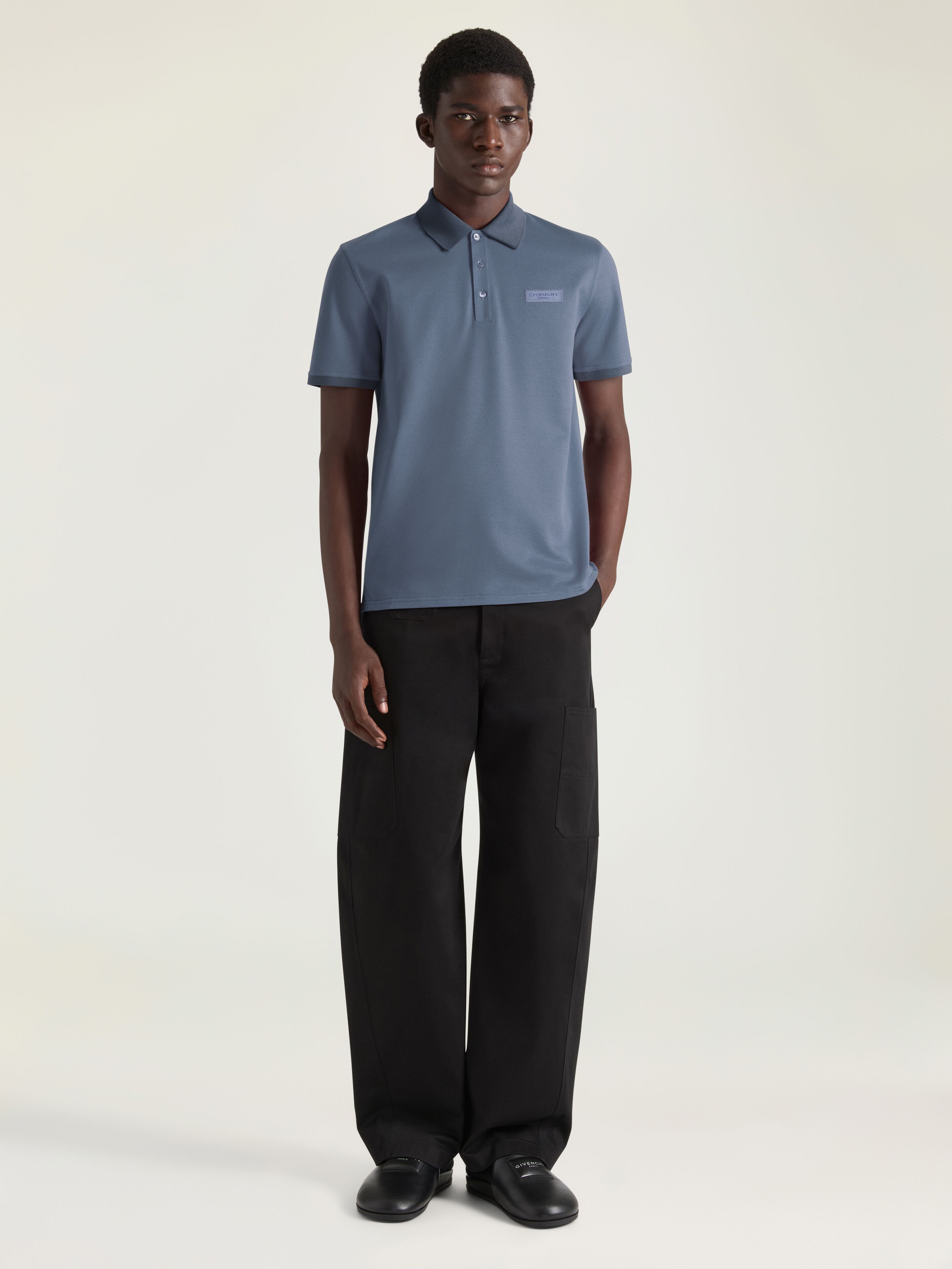 Polo in cotton with GIVENCHY Paris gros grain in - military blue