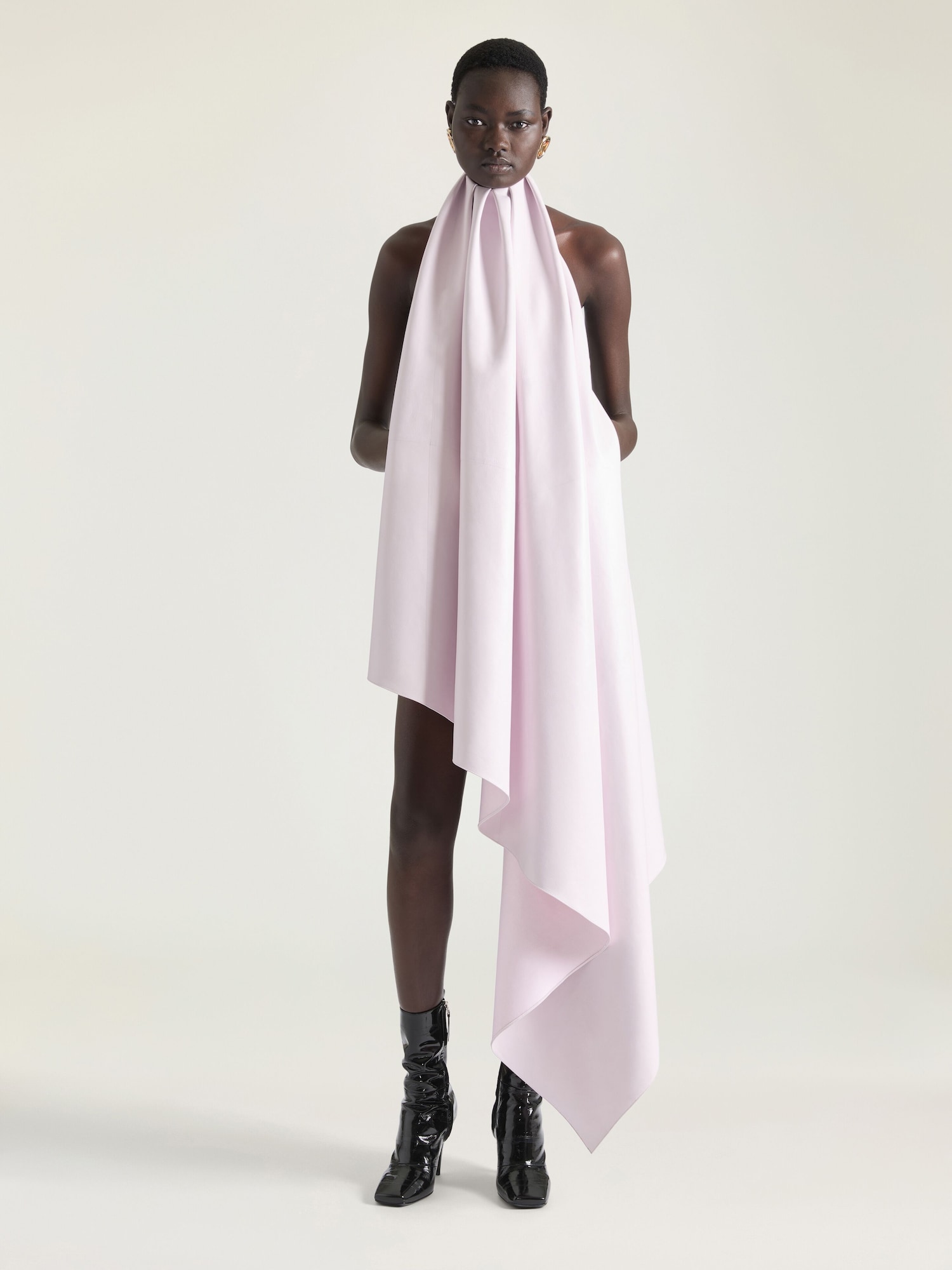 Givenchy - Asymmetric Halterneck Dress In Leather - Pink - Lamb Leather - Women - Size: 36