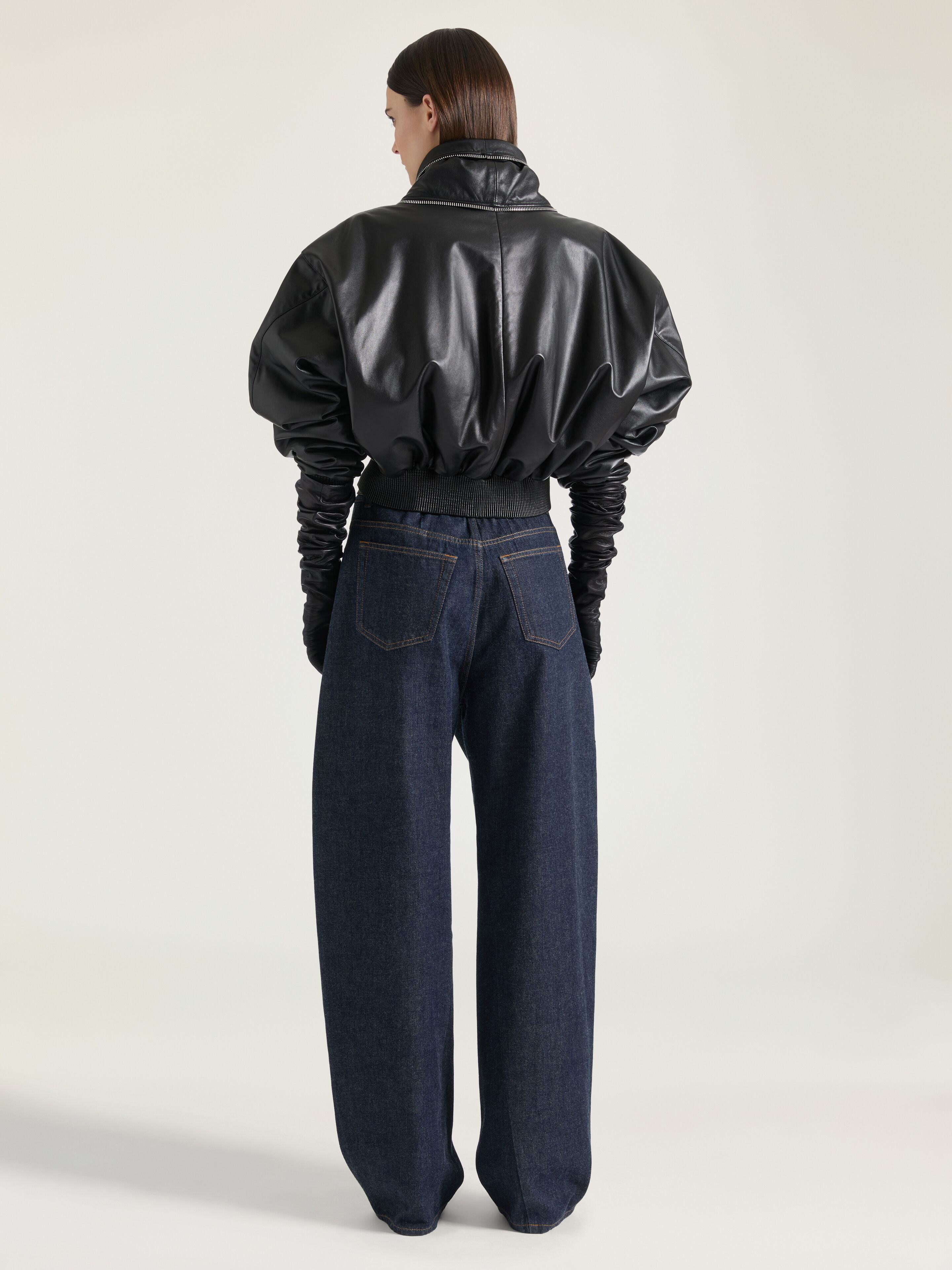 Bomber with zipped shawl collar in nappa leather in - black
